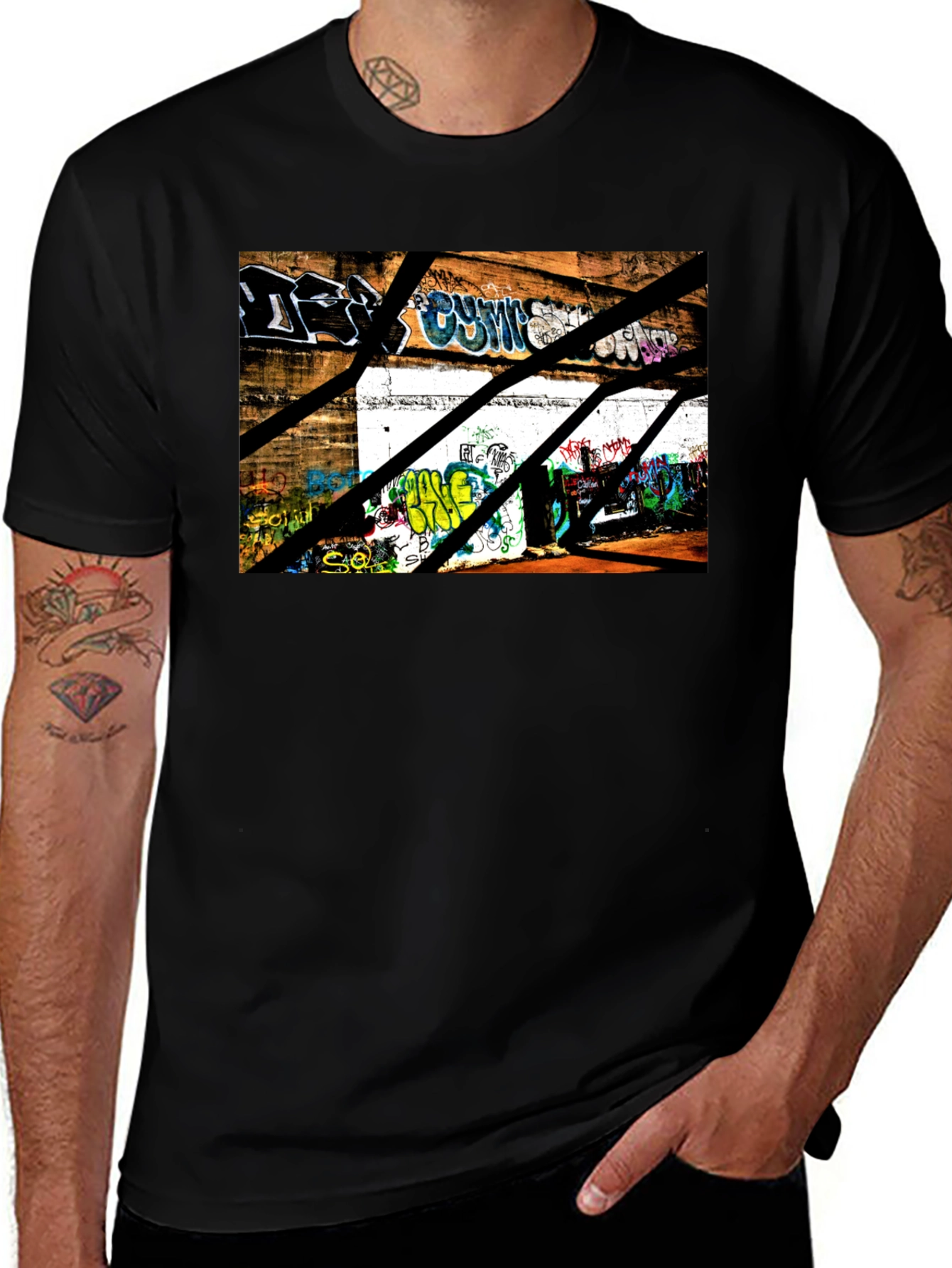 Graffiti Urban Scene Black T-Shirt