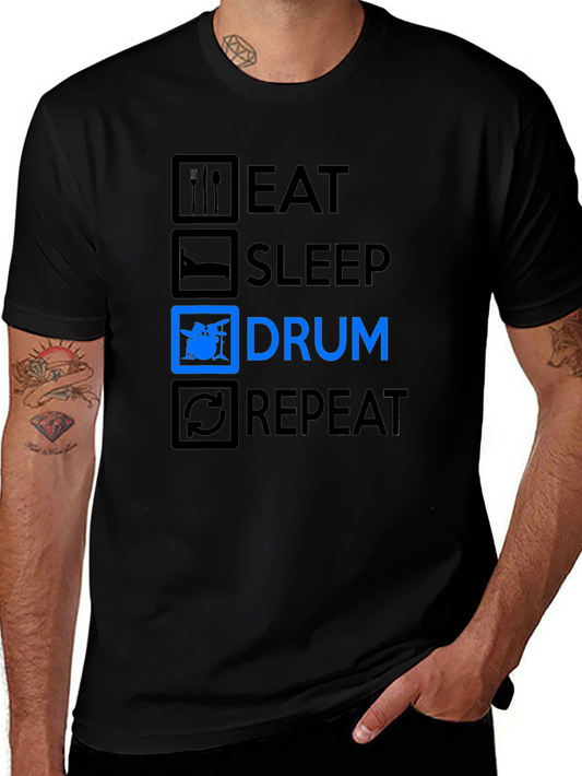 Eat Sleep Drum Repeat Black T-Shirt