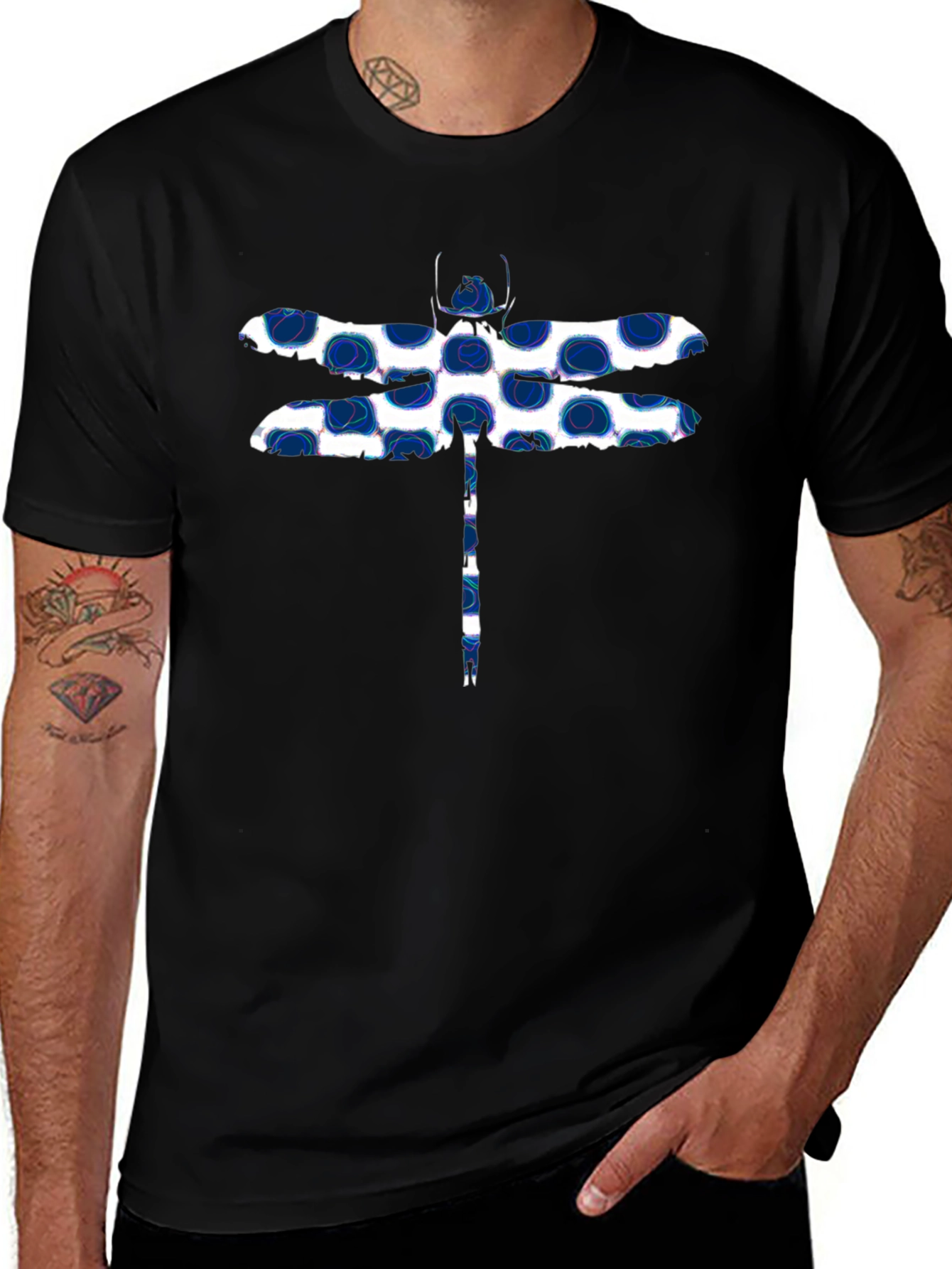 Dragonfly Print T-Shirt - Stylish Black Tee