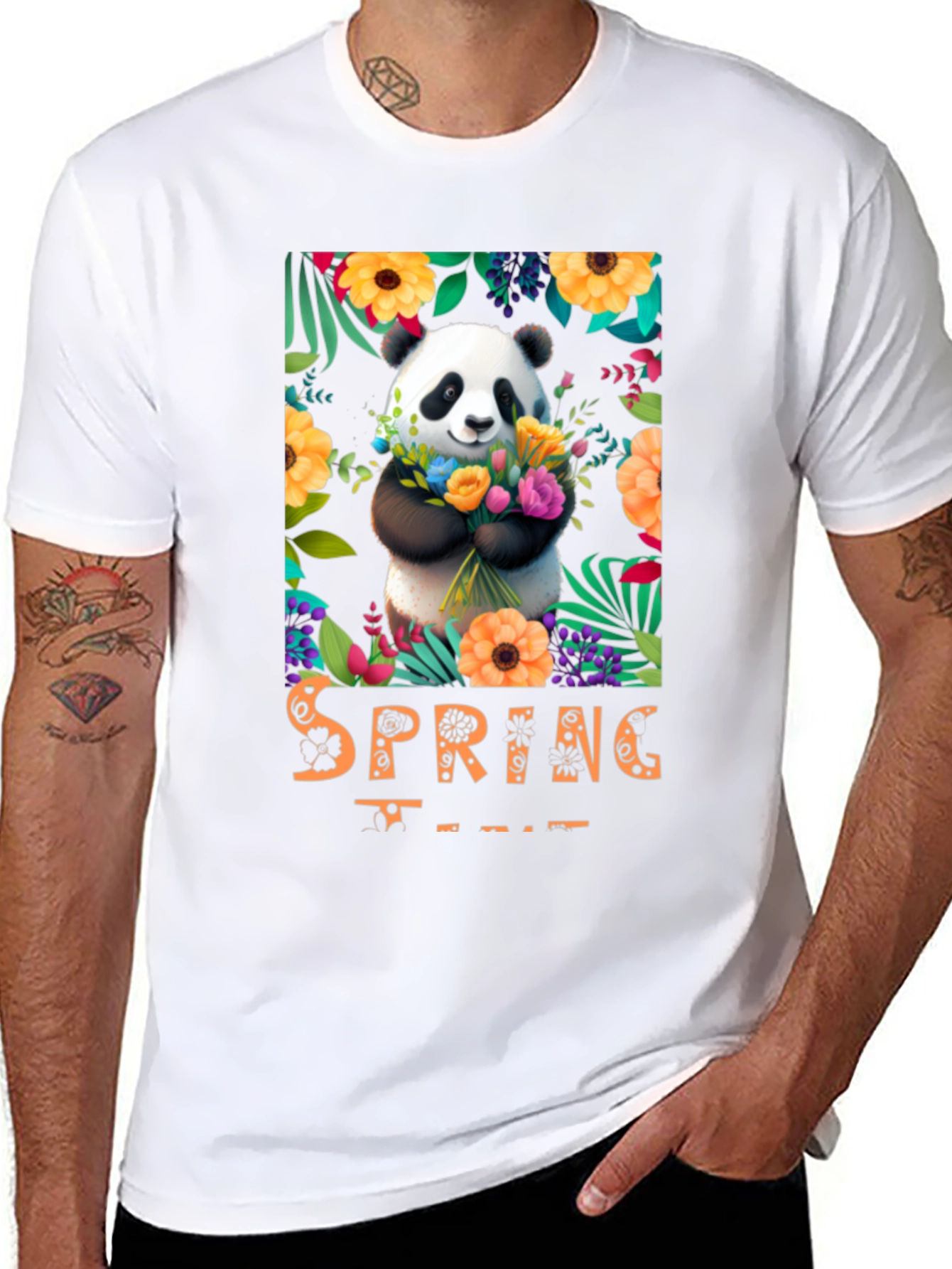 Panda Spring Time Graphic T-Shirt
