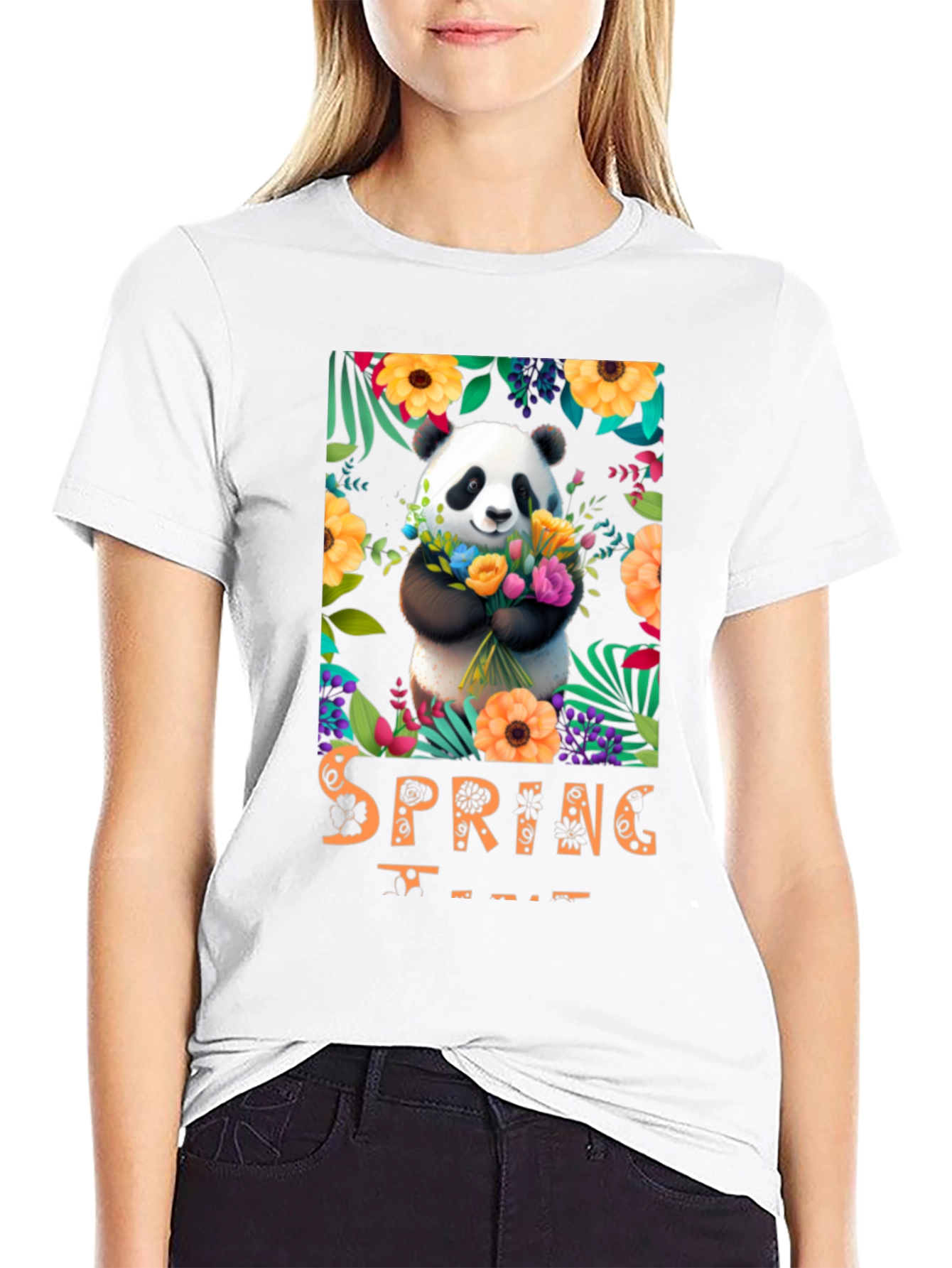 Panda Spring Time Graphic T-Shirt
