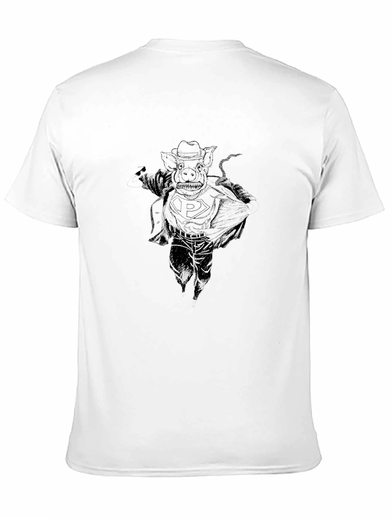 Black Graphic Tee - Pig Superhero Design