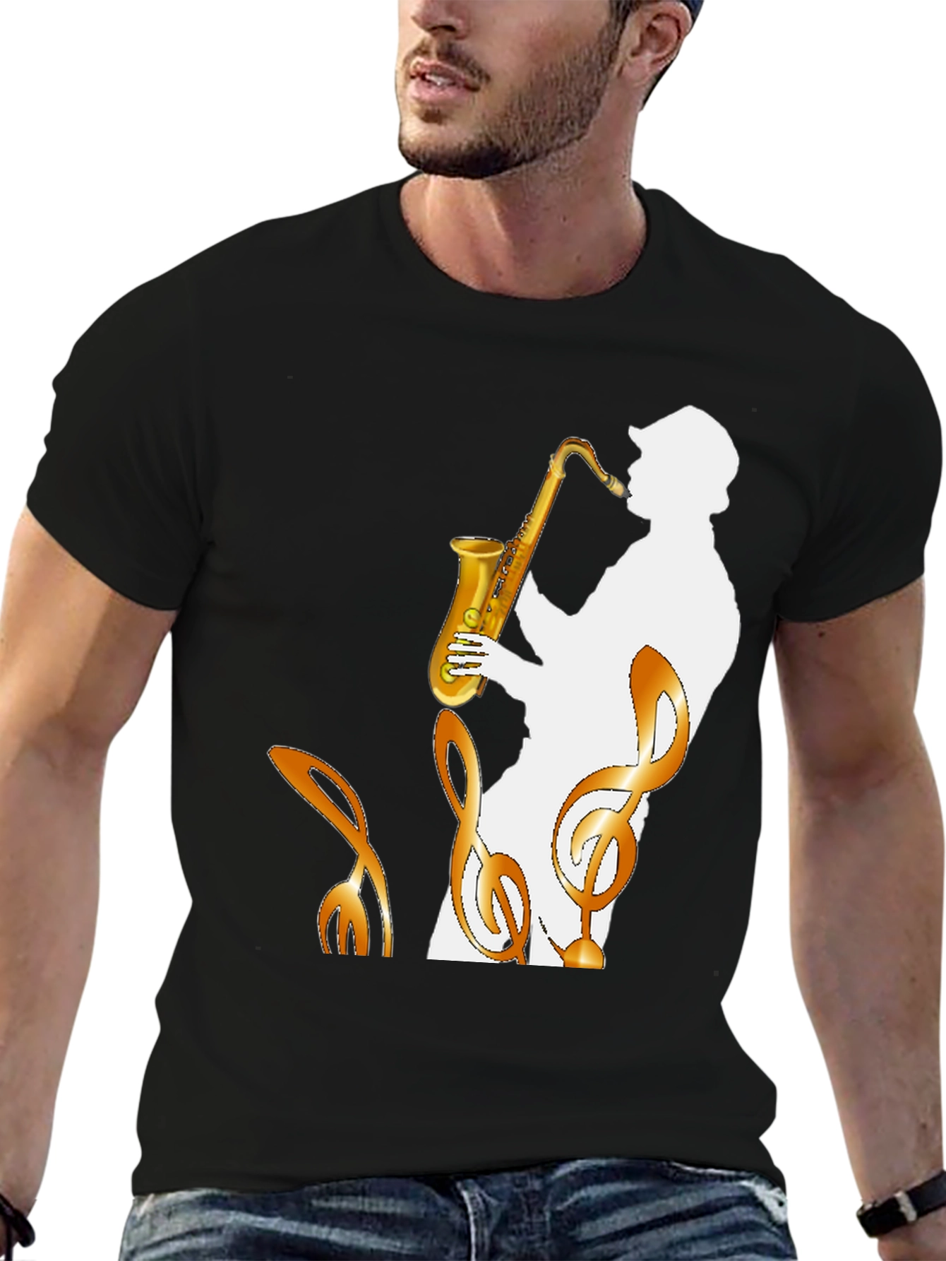 Saxophone Player Graphic Tee - Cool Jazz Music Shirt