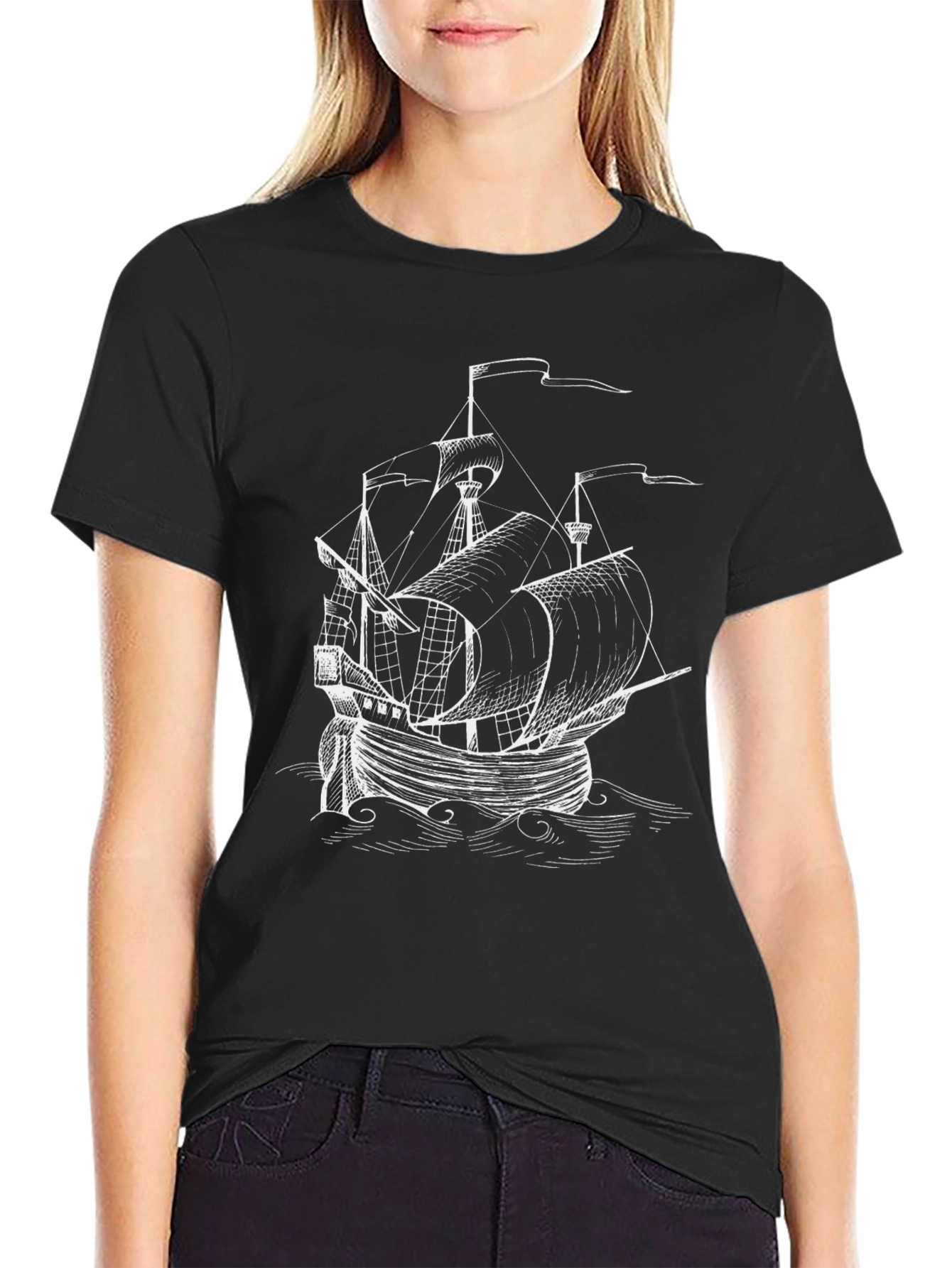 Classic Black Pirate Ship Graphic Tee