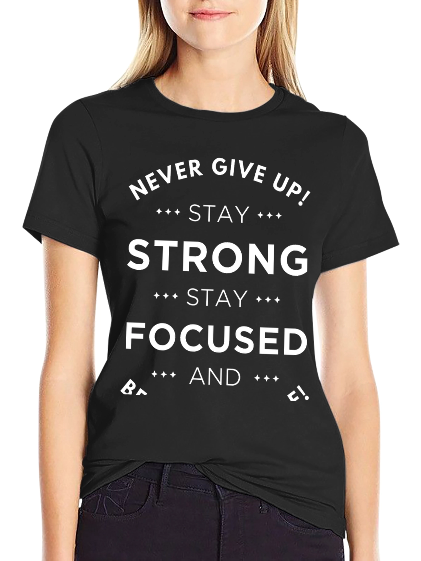 Motivational Black Graphic T-Shirt: Never Give Up!
