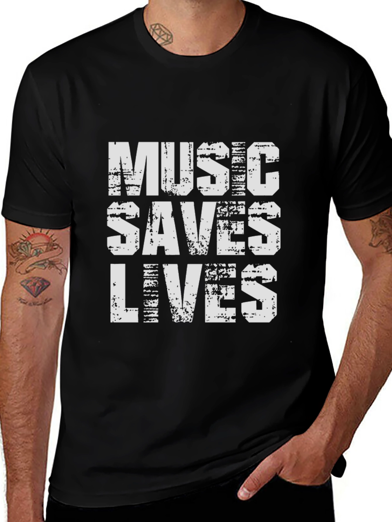 Music Saves Lives Graphic Tee - Black Cotton T-Shirt