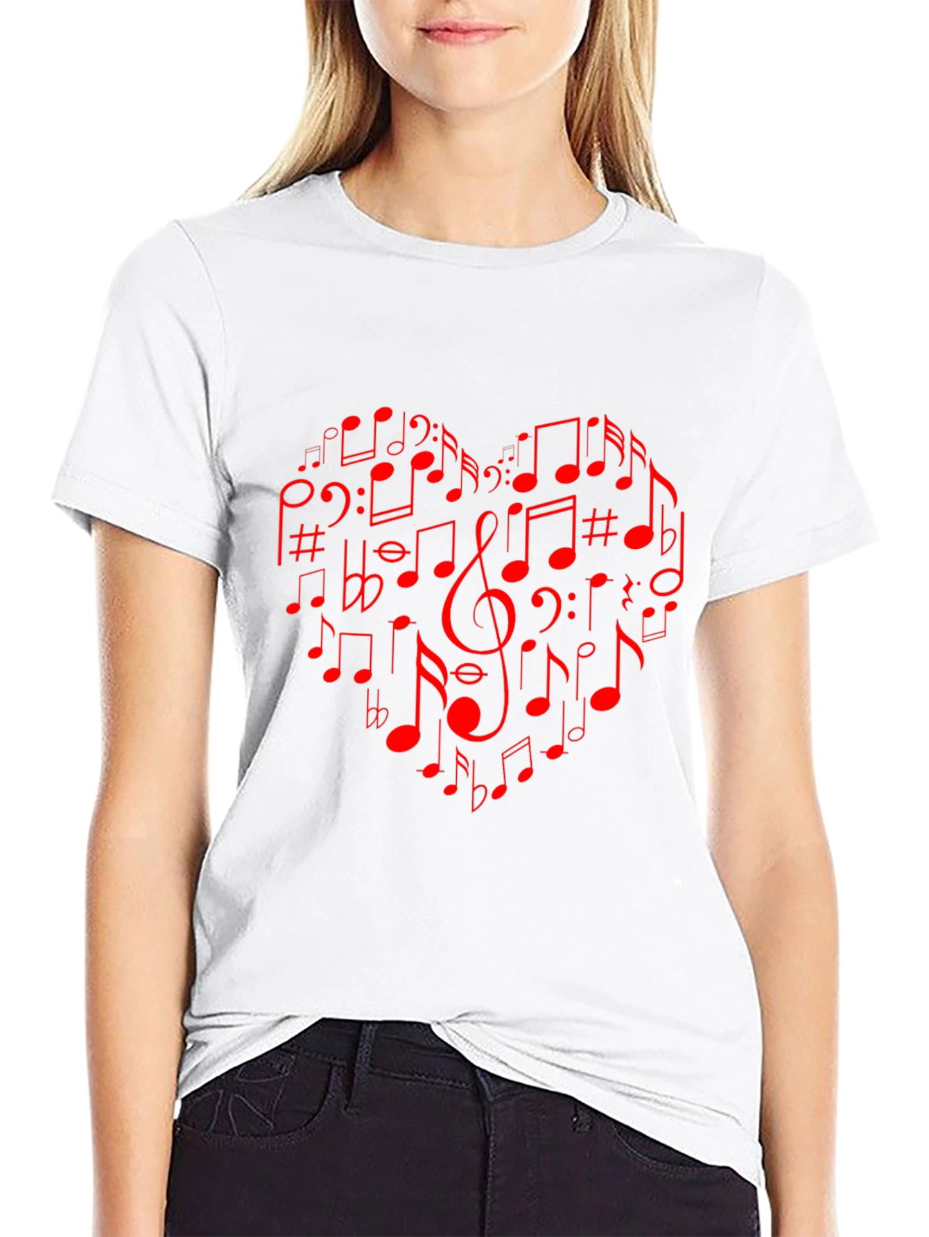 Musical Heart Tee - Red Notes on Black