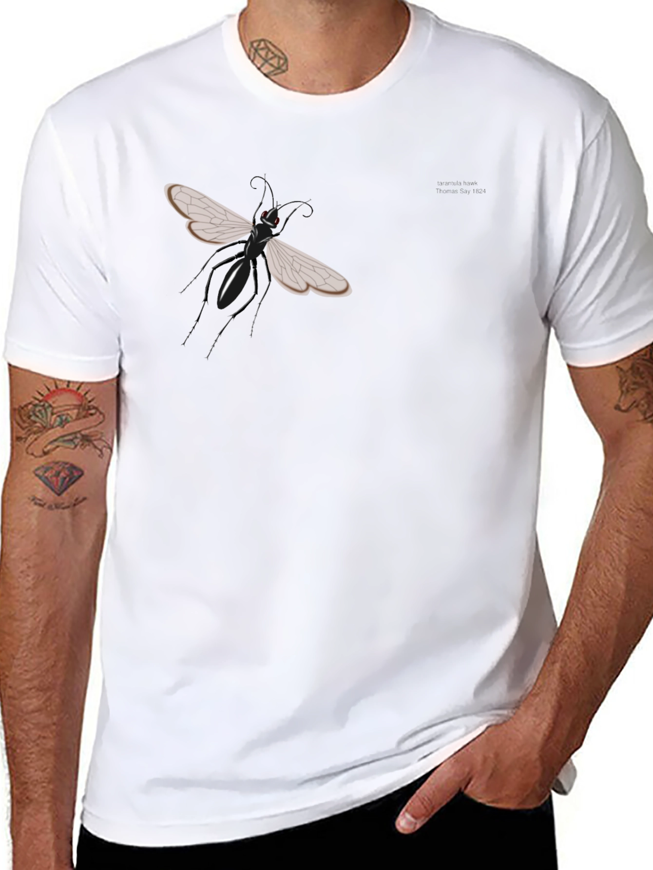 Mens Black Graphic Tee - Insect Design