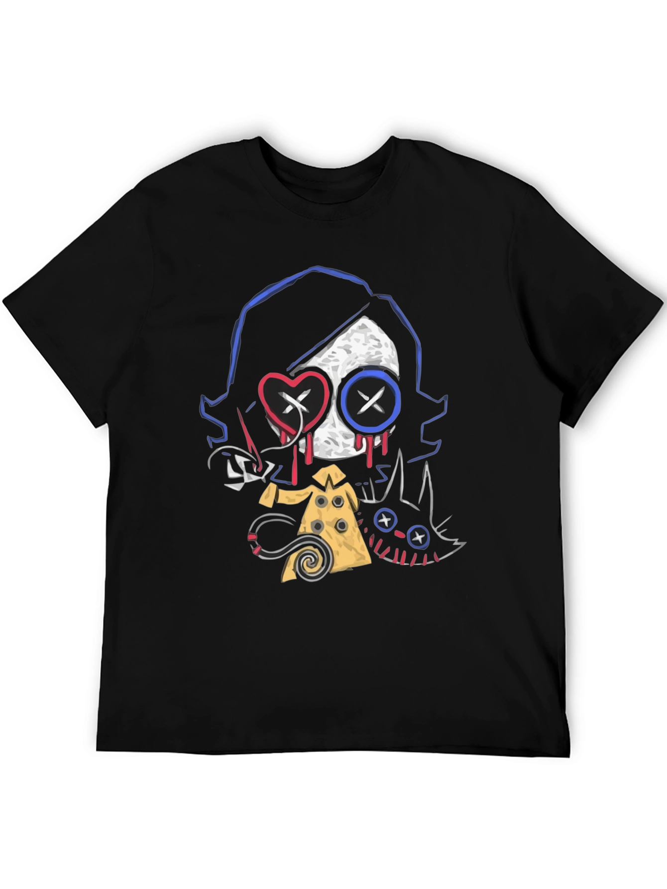 Creepy Cute Character Graphic Black T-Shirt