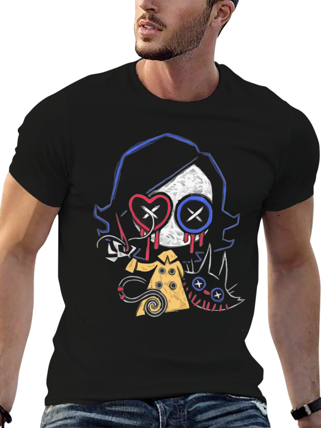 Creepy Cute Character Graphic Black T-Shirt