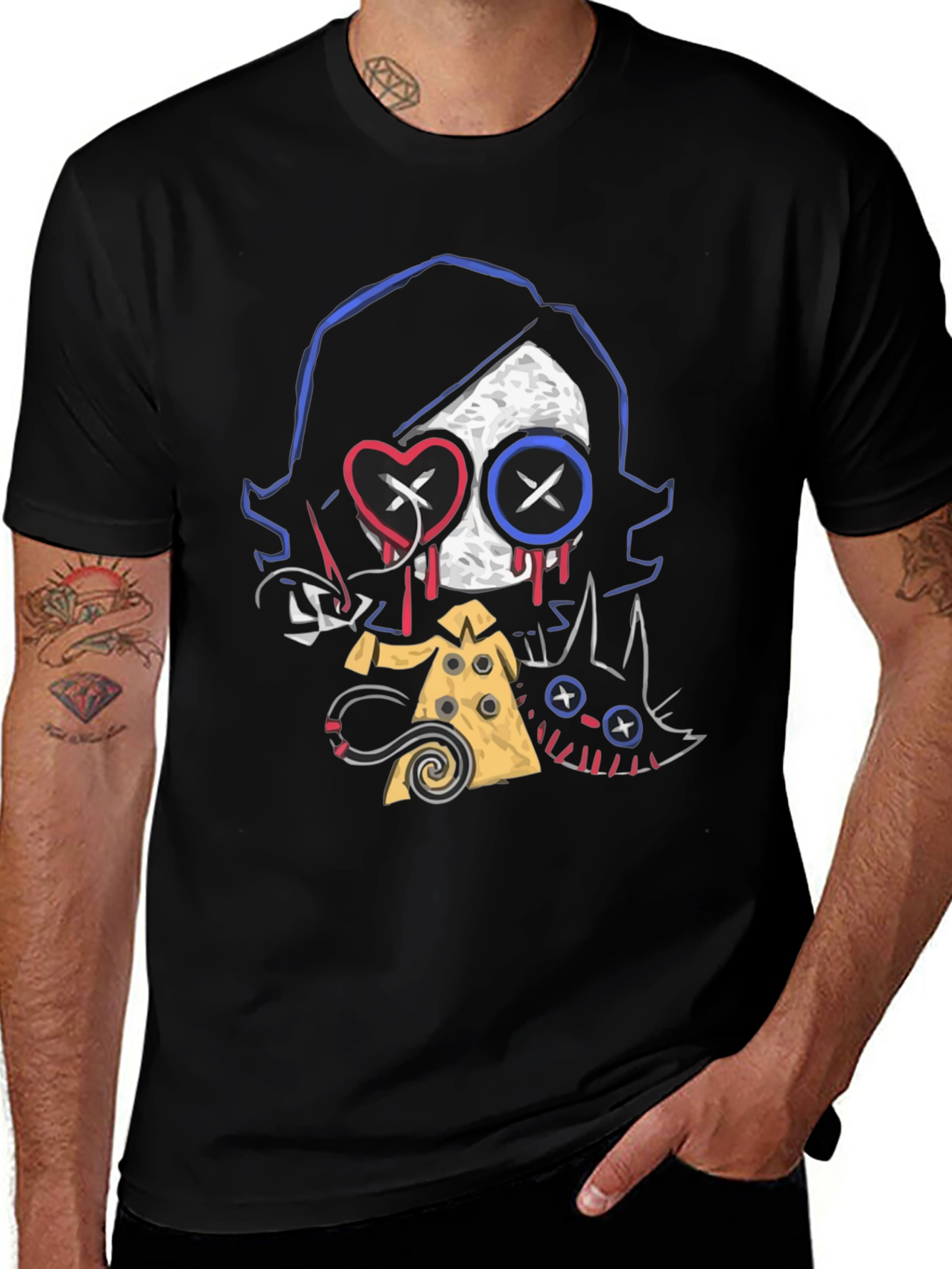 Creepy Cute Character Graphic Black T-Shirt