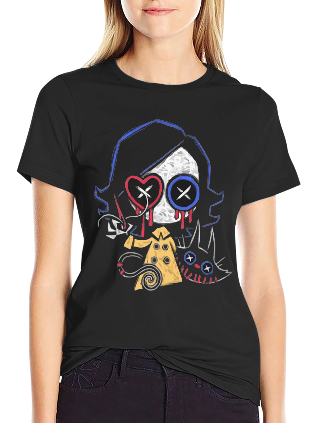 Creepy Cute Character Graphic Black T-Shirt