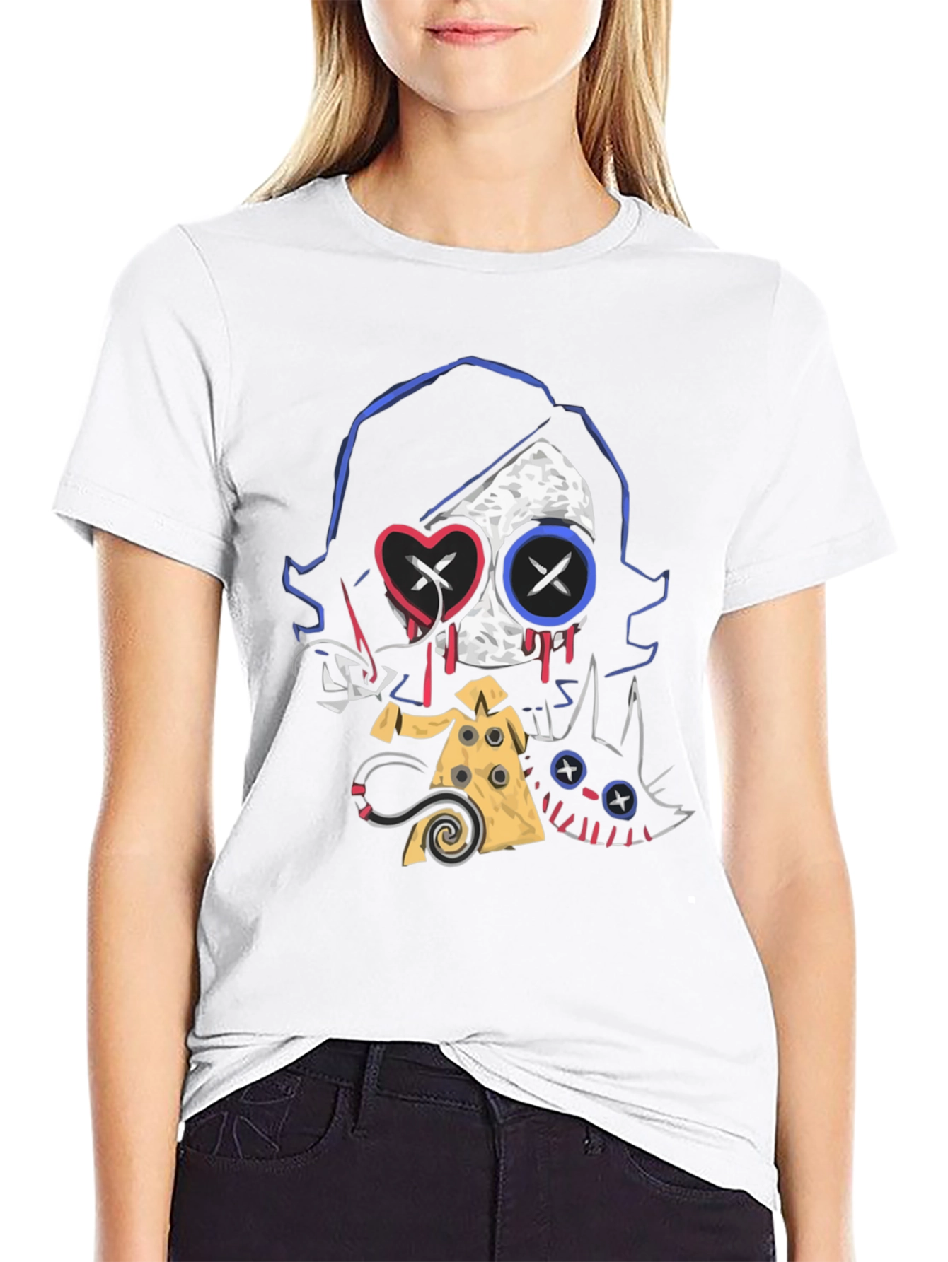 Creepy Cute Character Graphic Black T-Shirt