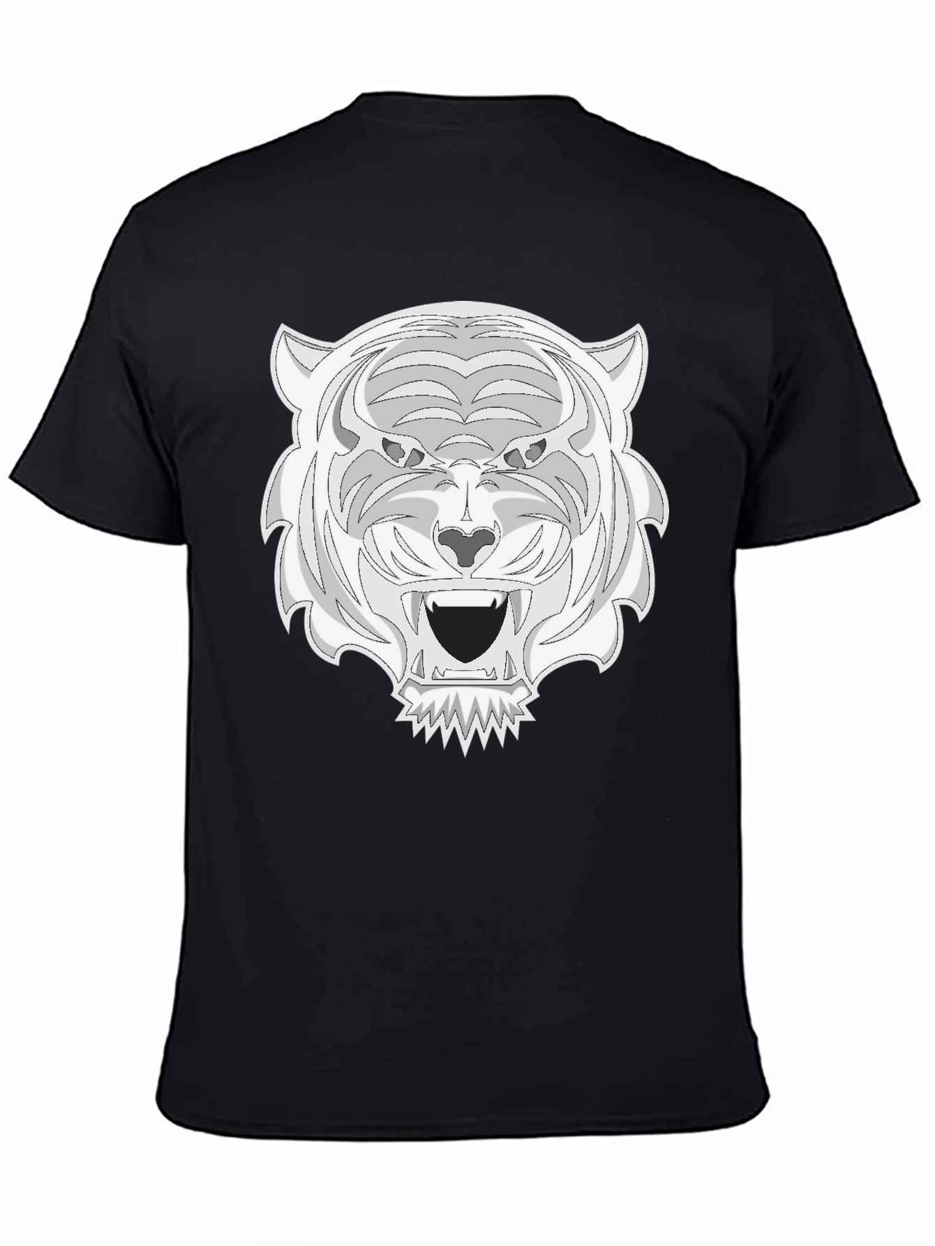 Black Tee with White Tiger Graphic Print