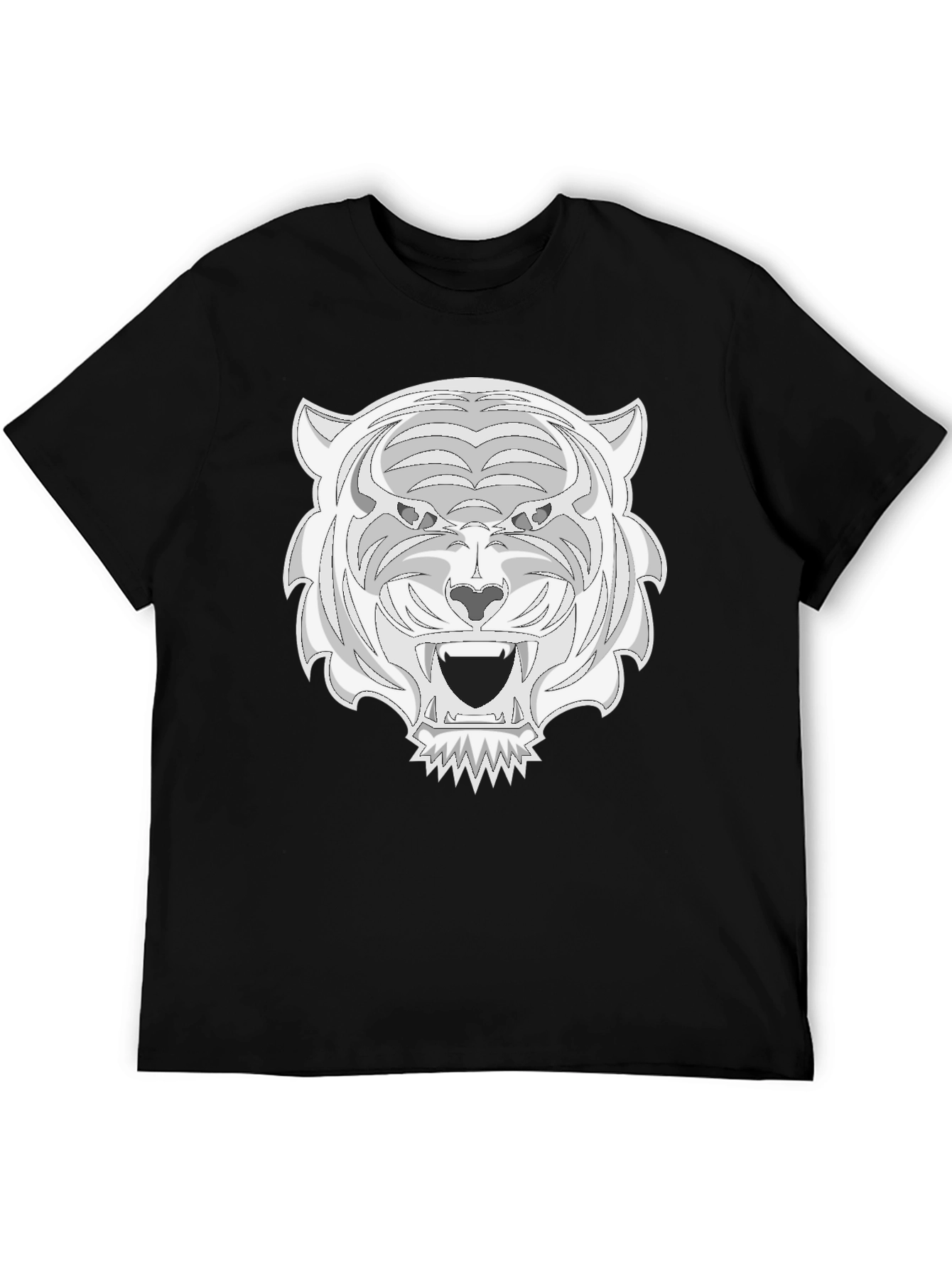 Black Tee with White Tiger Graphic Print