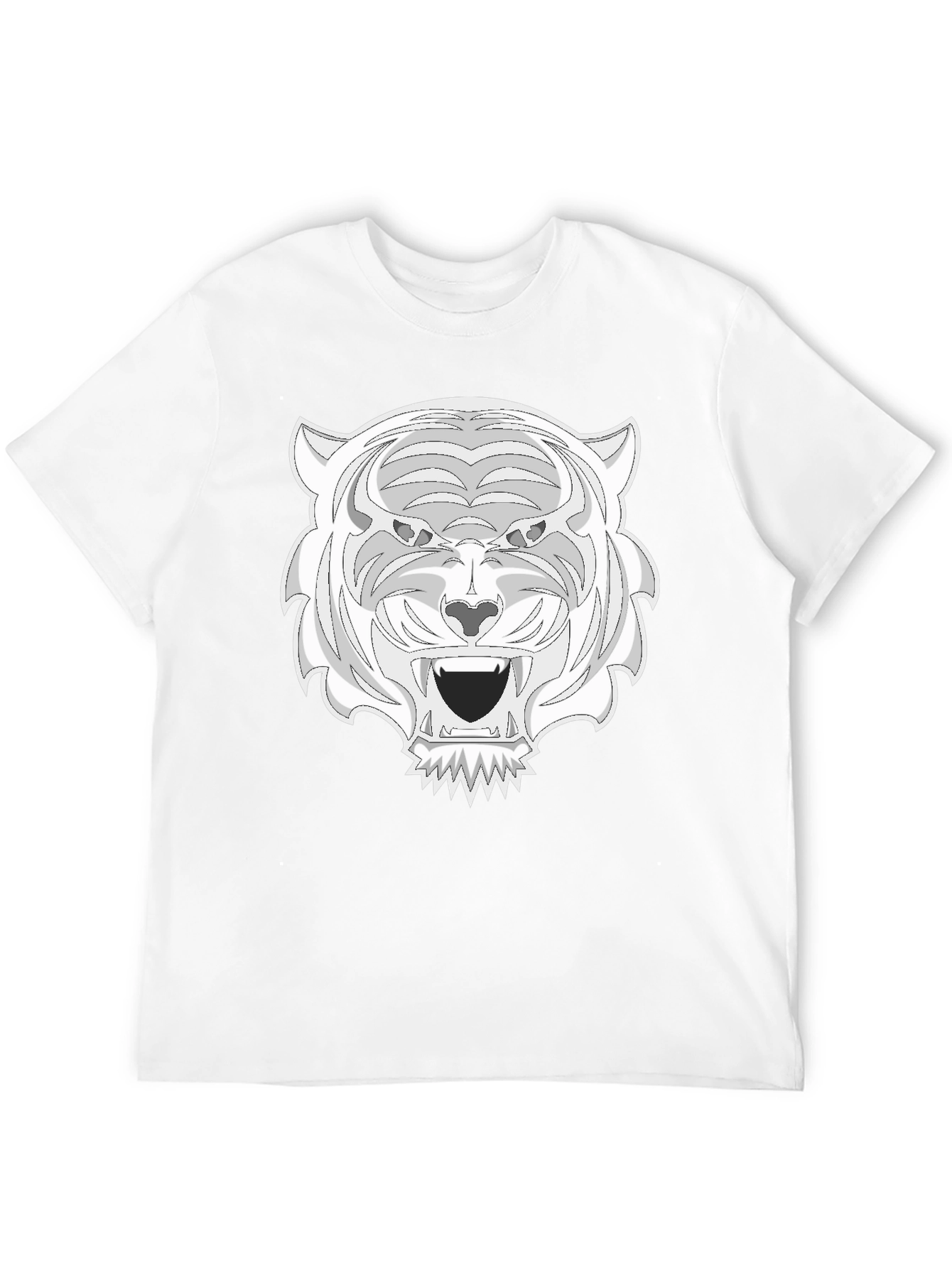 Black Tee with White Tiger Graphic Print