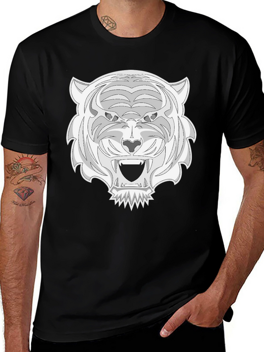 Black Tee with White Tiger Graphic Print