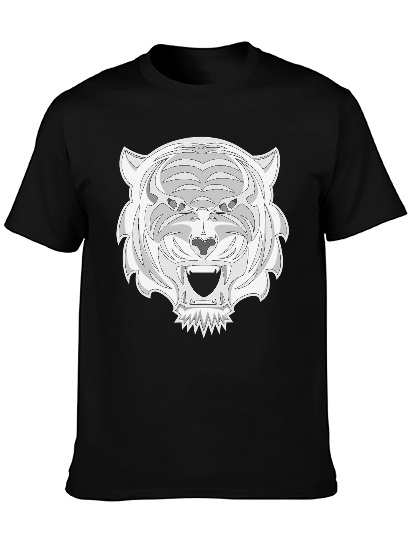Black Tee with White Tiger Graphic Print