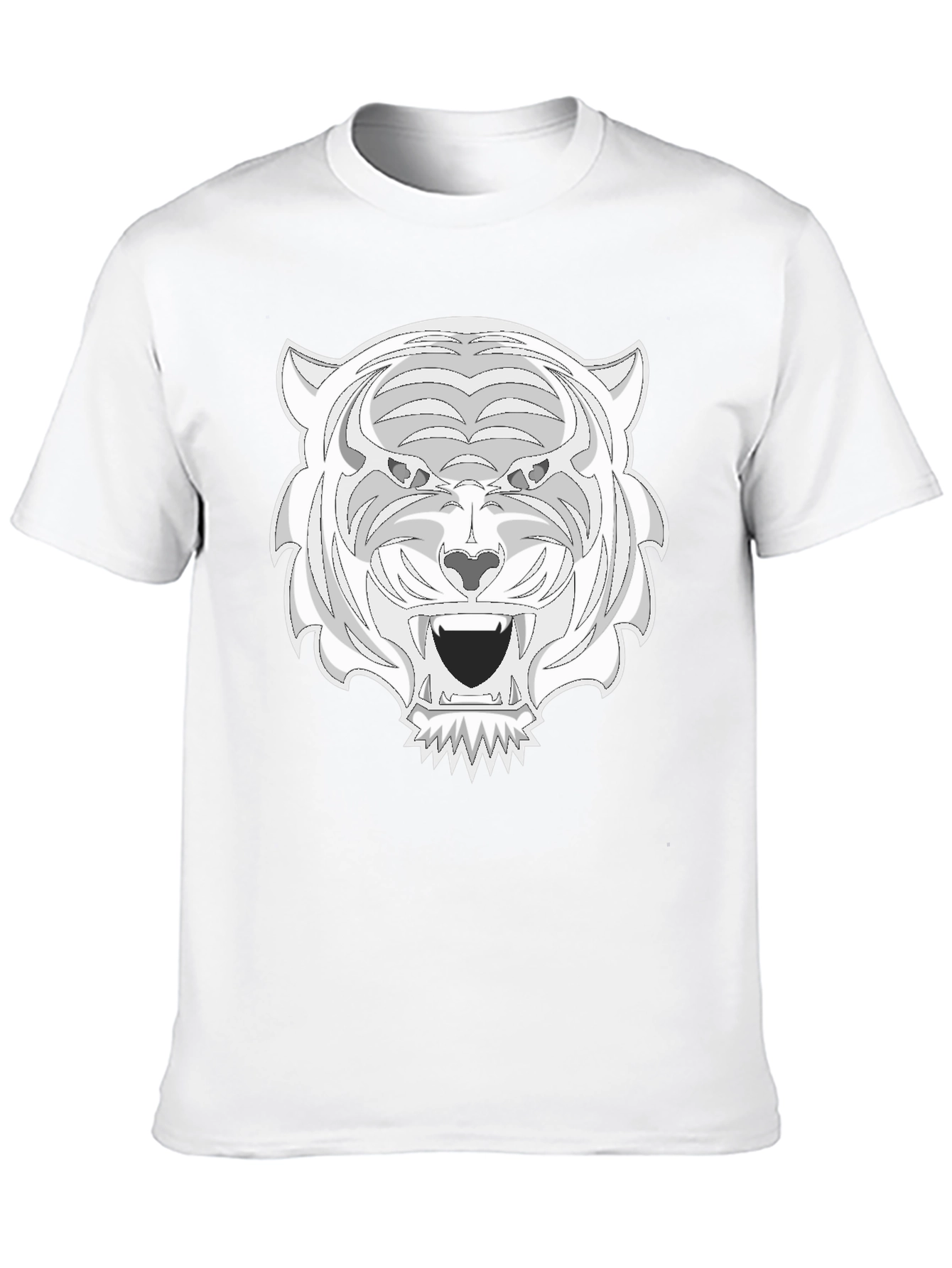 Black Tee with White Tiger Graphic Print