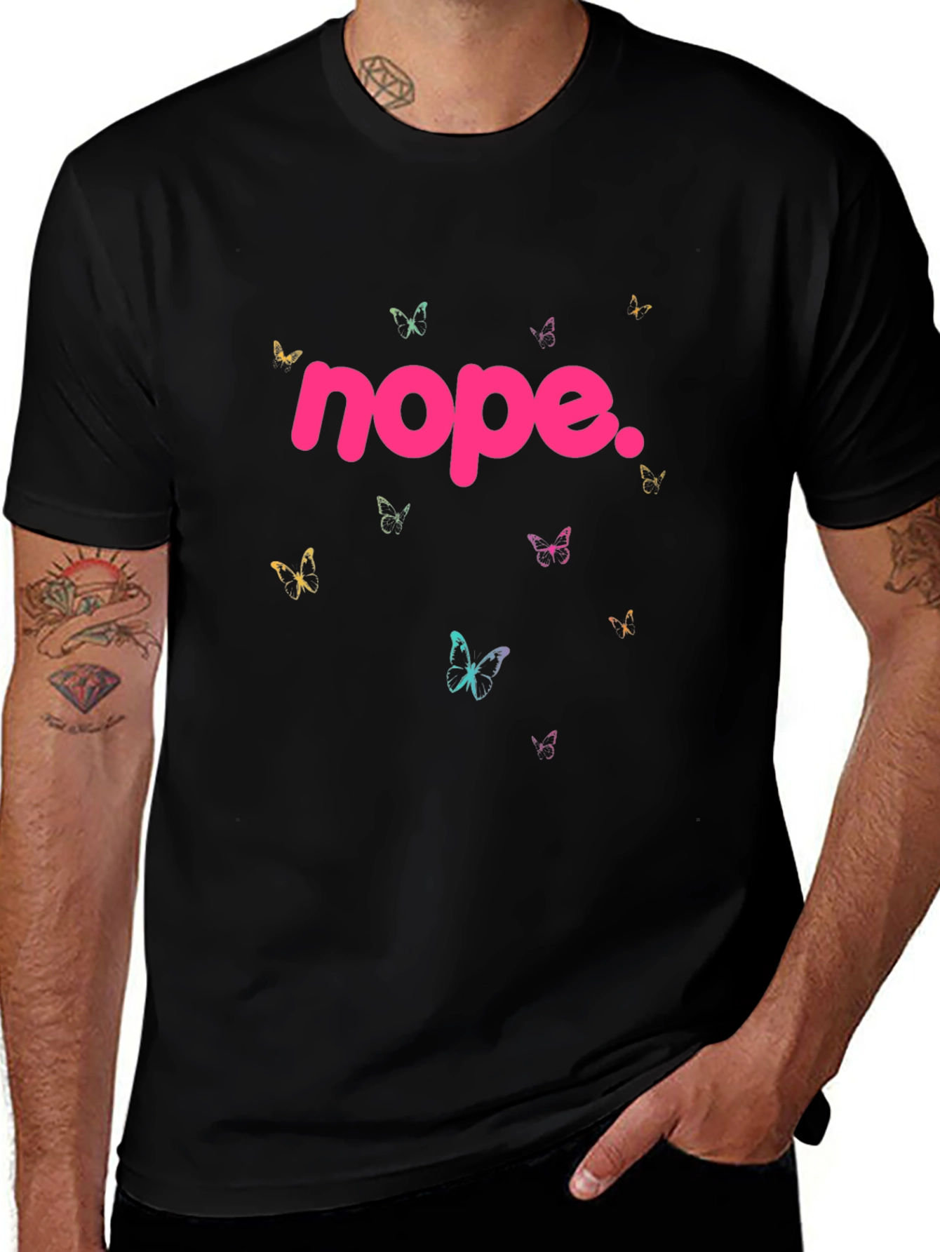Nope Butterfly Graphic Tee - Casual Black T-Shirt
