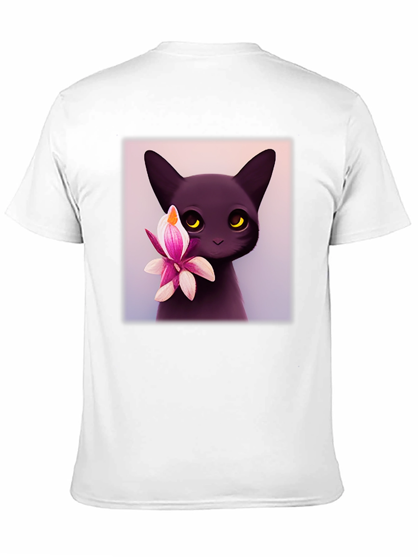 Cute Black Cat & Flower Graphic T-Shirt