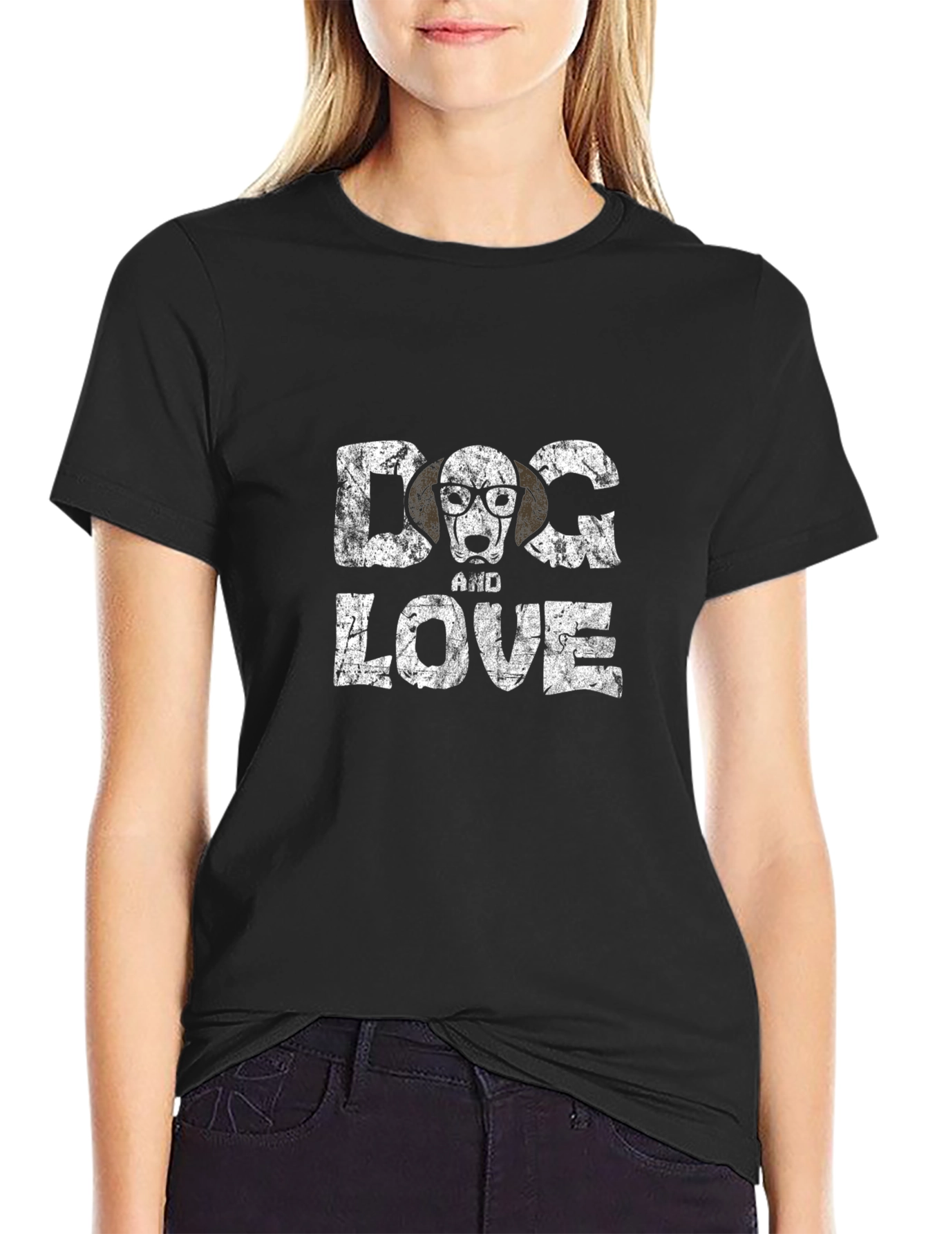 Dog and Love Graphic Tee - Black Cotton T-Shirt