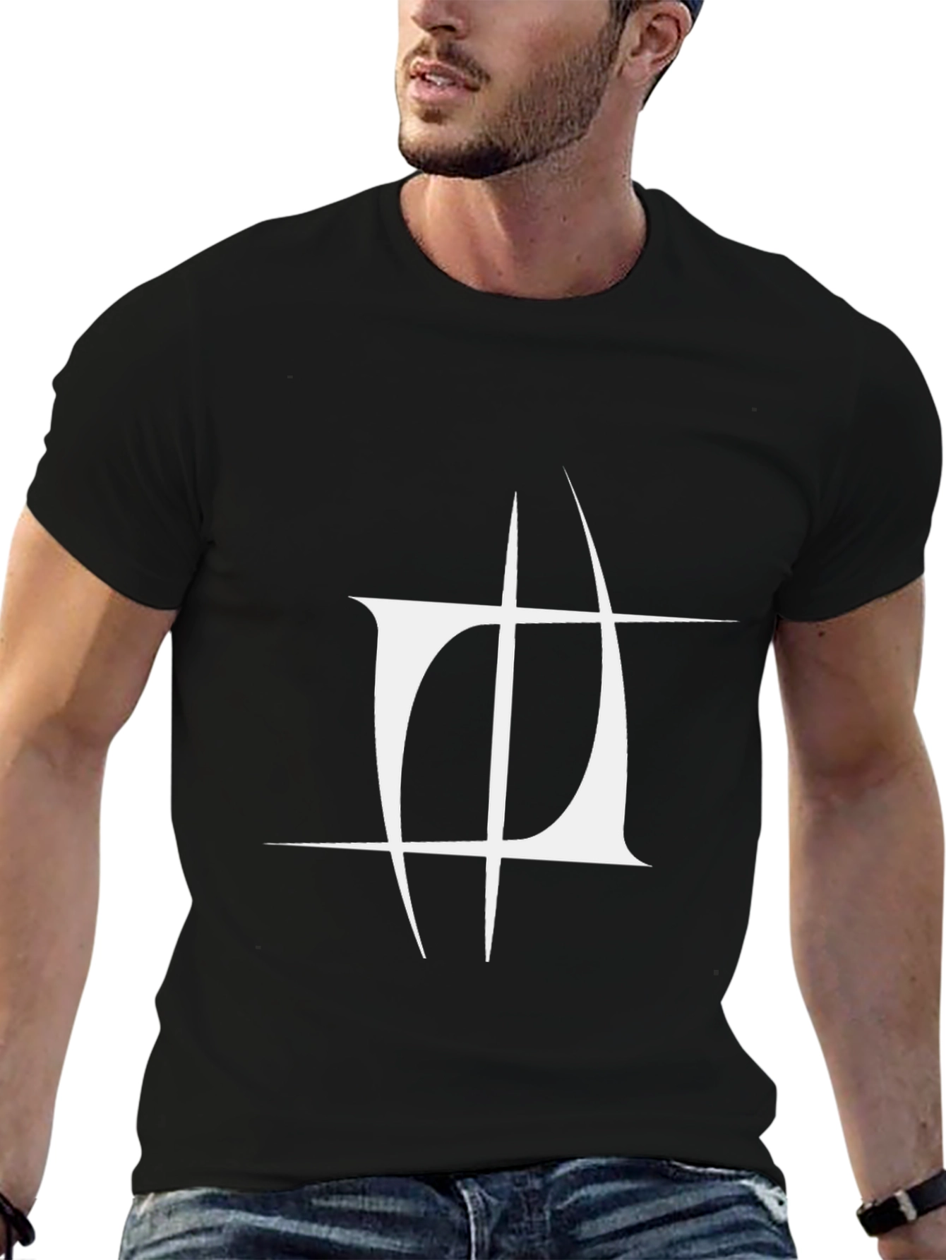 Black T-Shirt with White Abstract Graphic Print