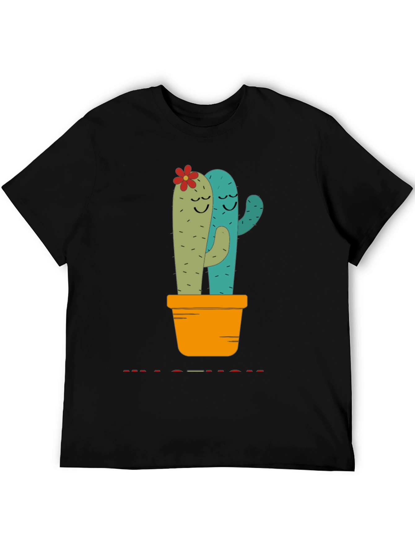 Cute Cactus Hug Black T-Shirt