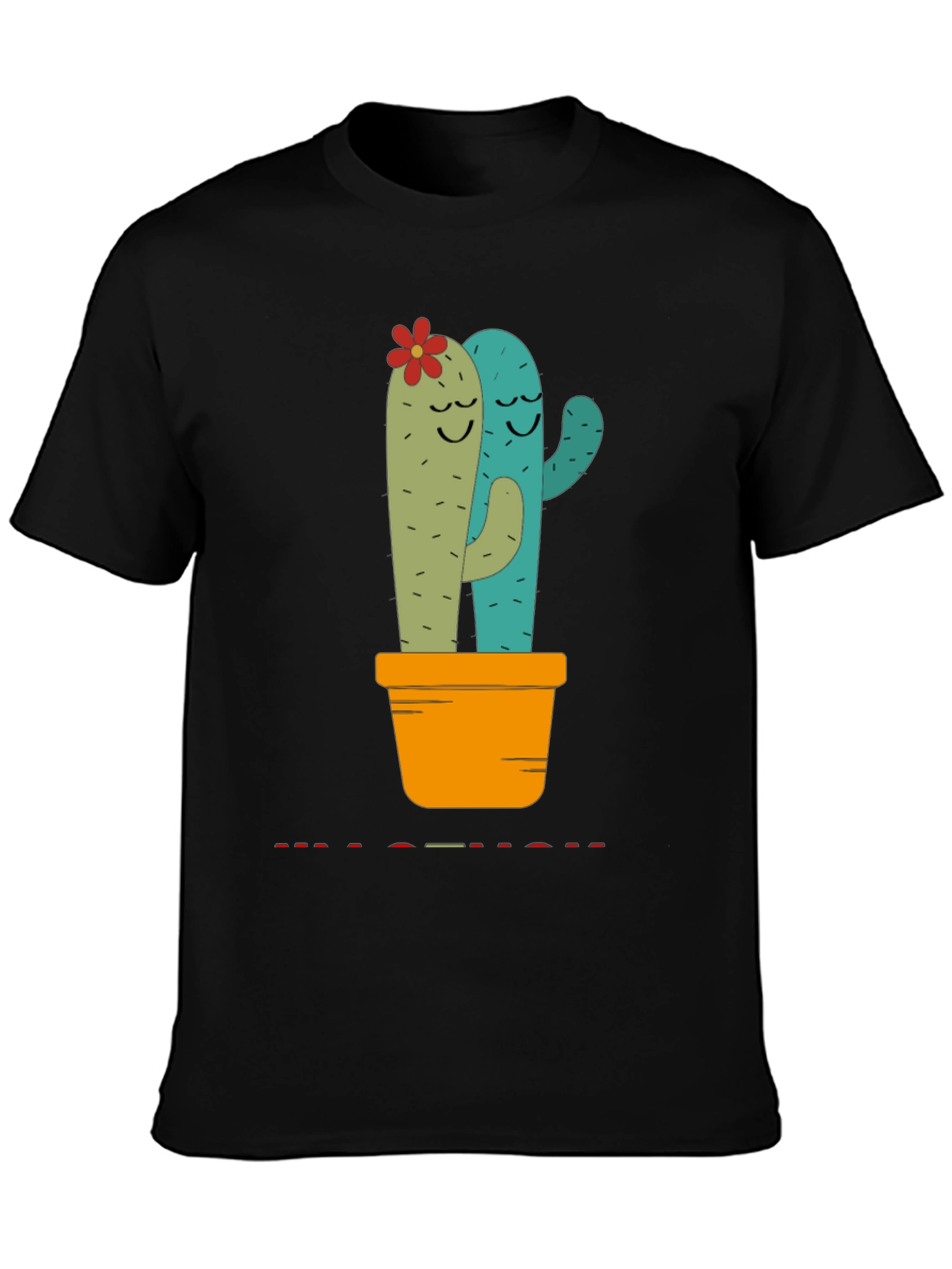 Cute Cactus Hug Black T-Shirt