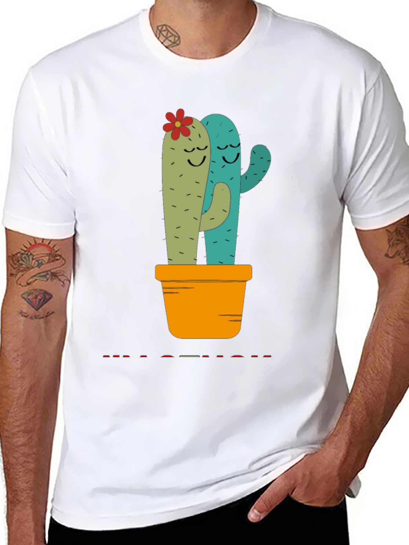 Cute Cactus Hug Black T-Shirt