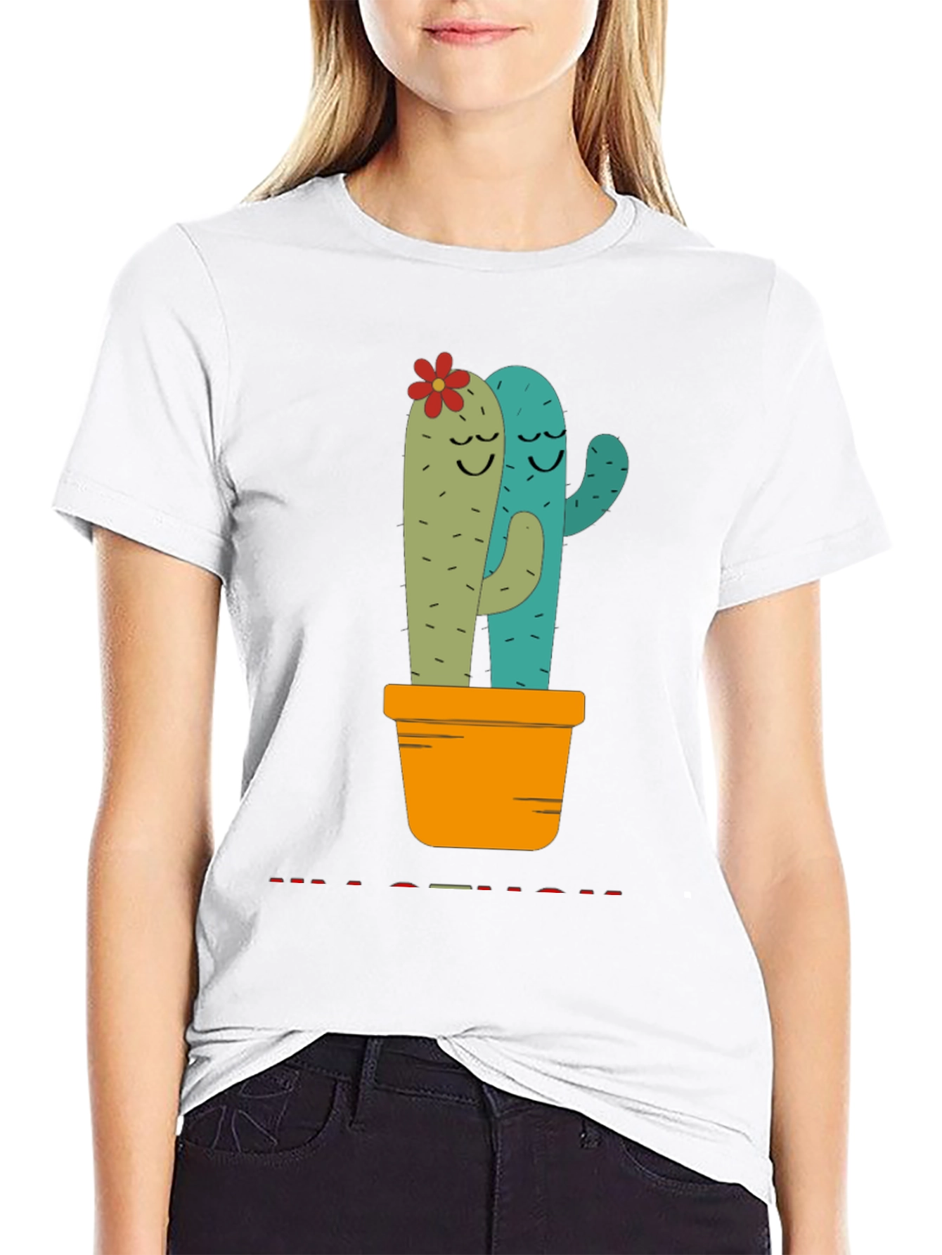 Cute Cactus Hug Black T-Shirt
