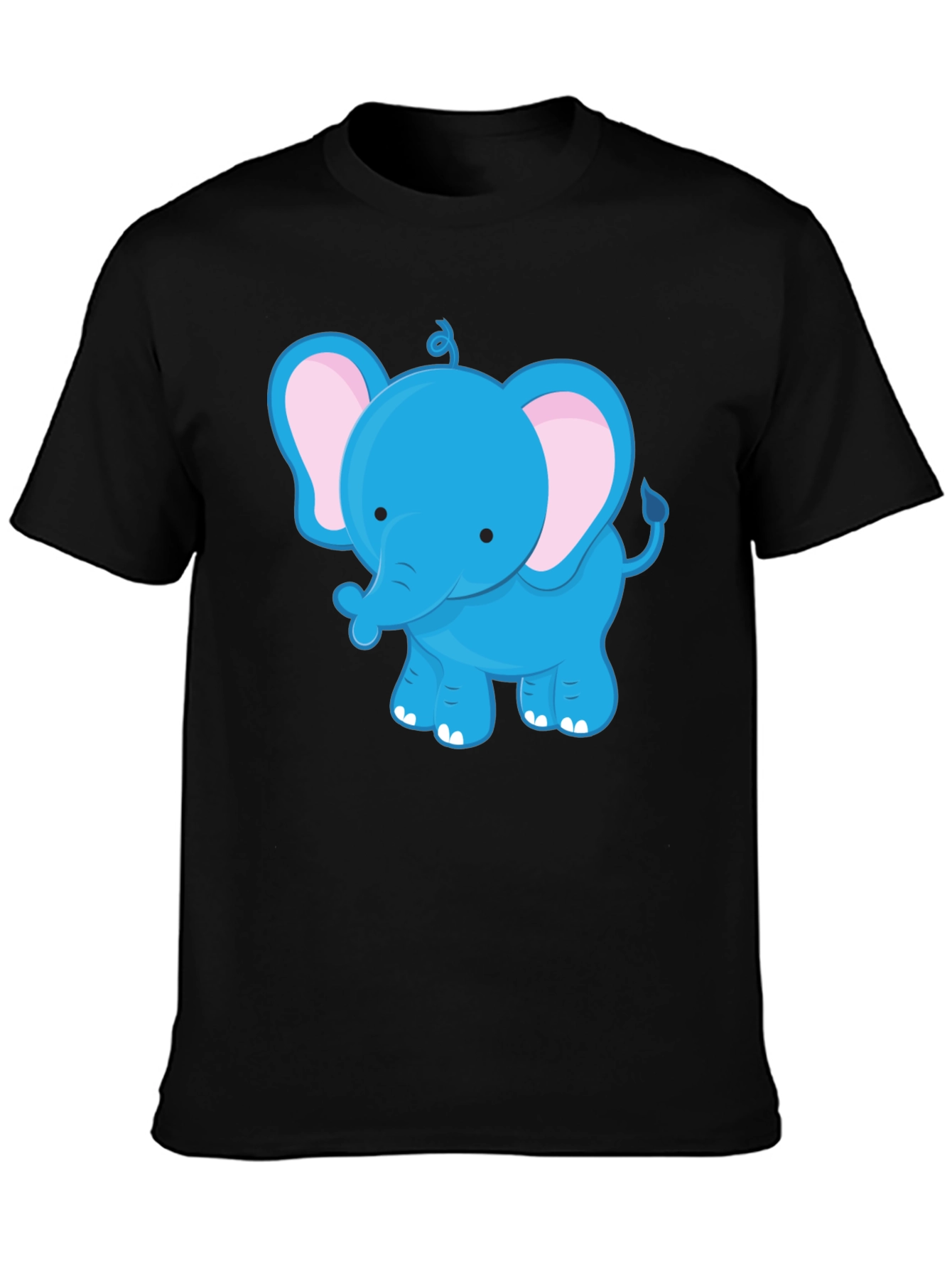 Cute Blue Elephant Graphic Tee - Unisex Black T-Shirt