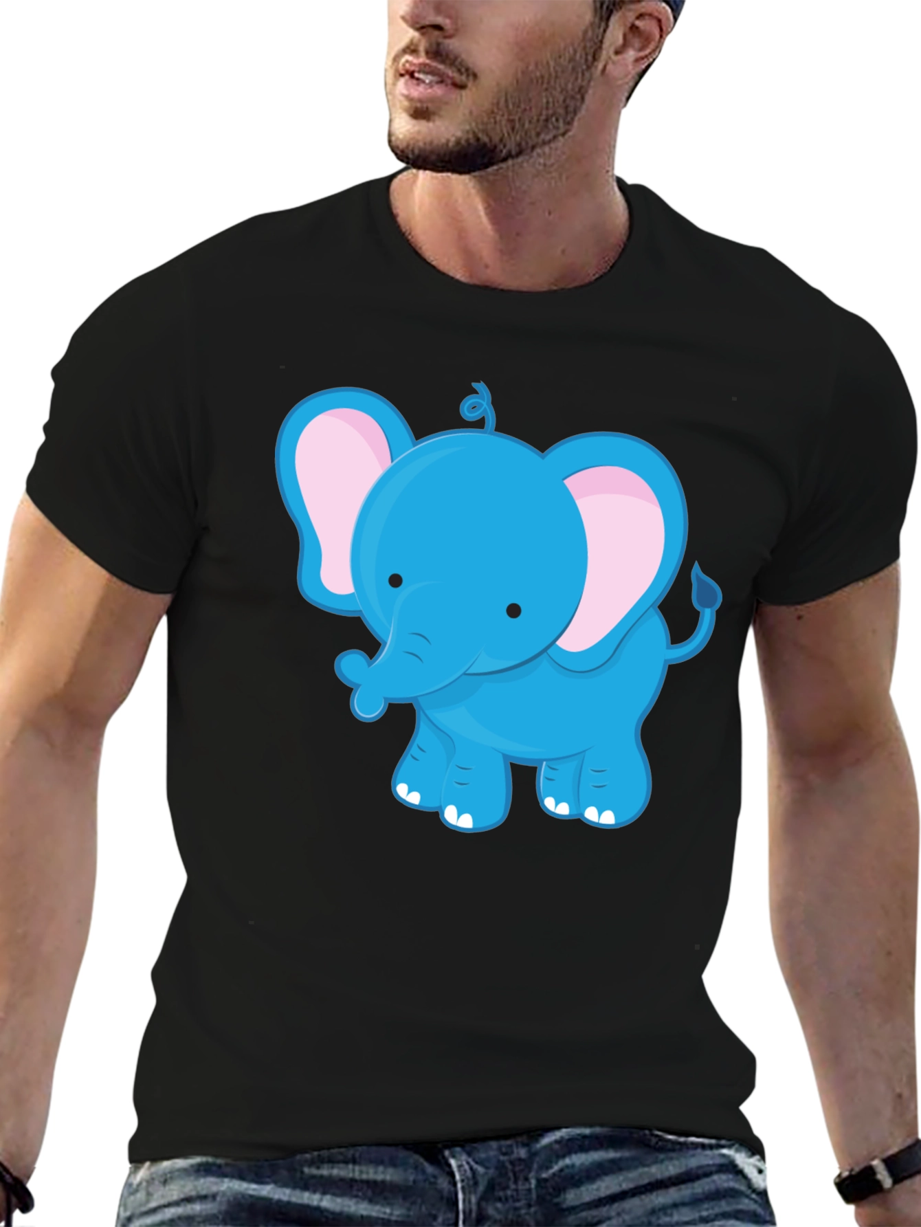 Cute Blue Elephant Graphic Tee - Unisex Black T-Shirt