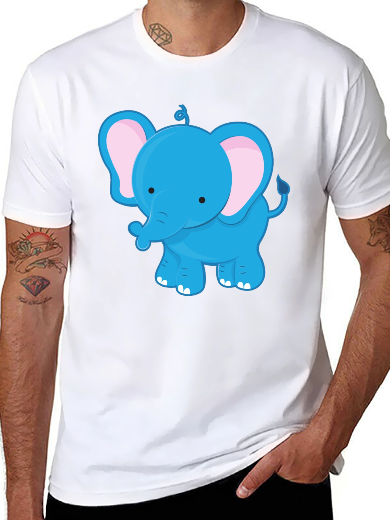 Cute Blue Elephant Graphic Tee - Unisex Black T-Shirt