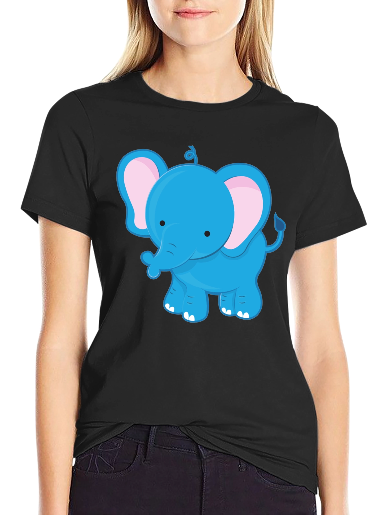Cute Blue Elephant Graphic Tee - Unisex Black T-Shirt