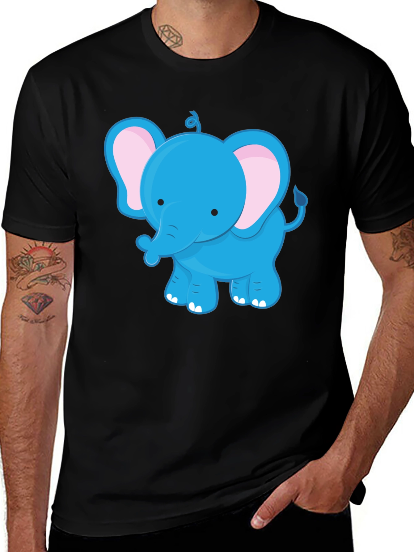 Cute Blue Elephant Graphic Tee - Unisex Black T-Shirt