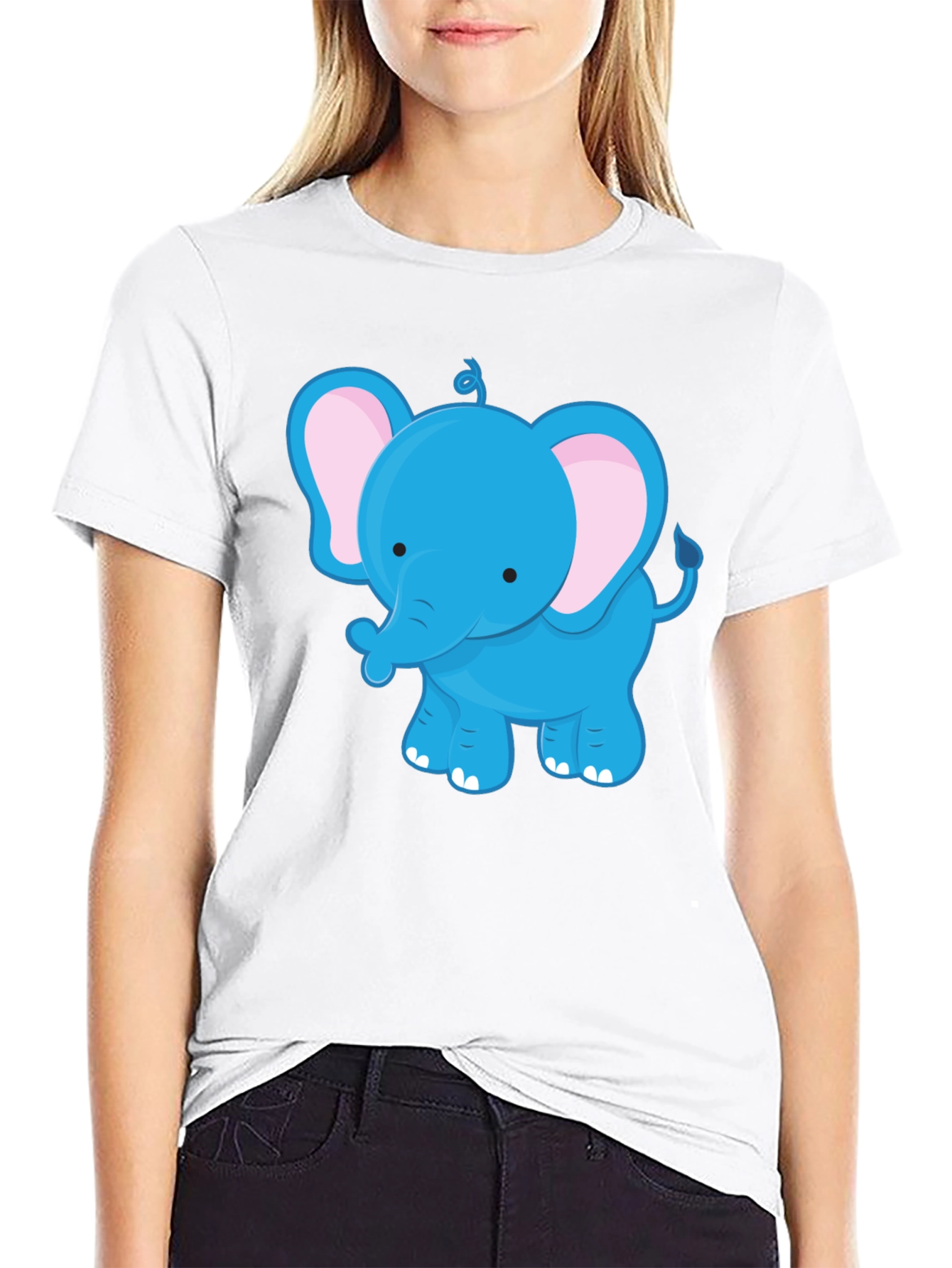Cute Blue Elephant Graphic Tee - Unisex Black T-Shirt