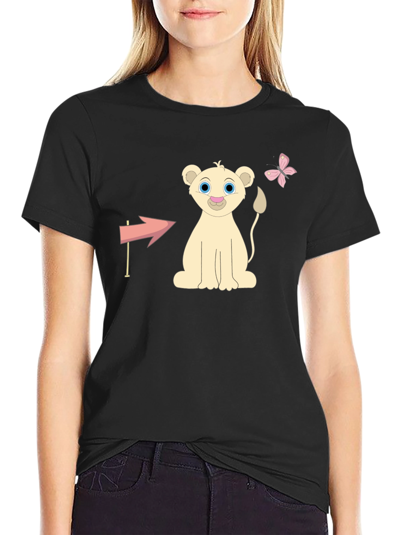 Cute Lion Cub Graphic Tee - Unisex Black T-Shirt