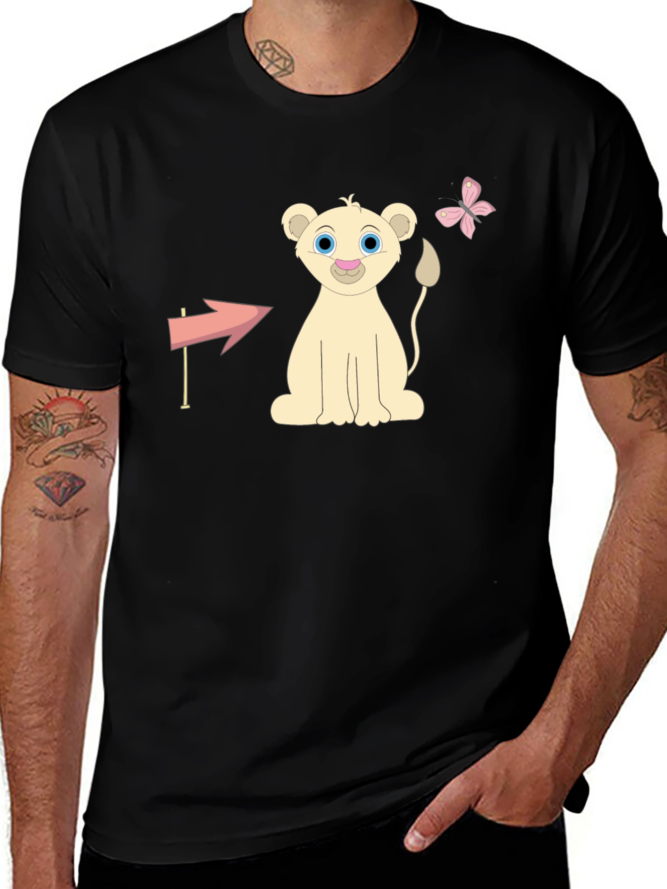 Cute Lion Cub Graphic Tee - Unisex Black T-Shirt