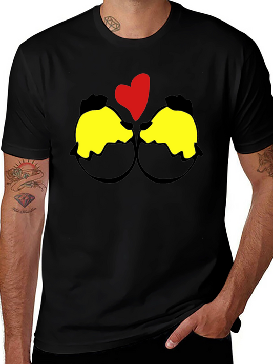 Funny Cracked Egg Chick Heart Graphic Tee - Black Cotton T-Shirt