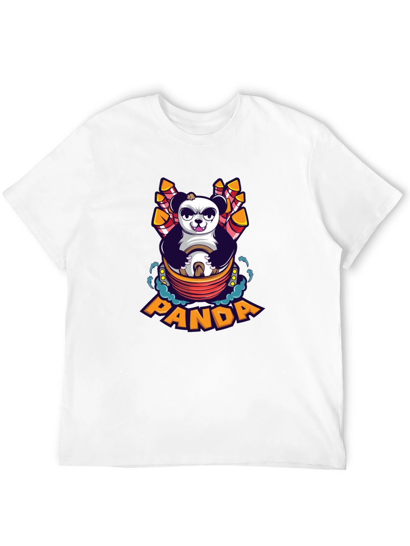 Cartoon Panda Fireworks Black T-Shirt