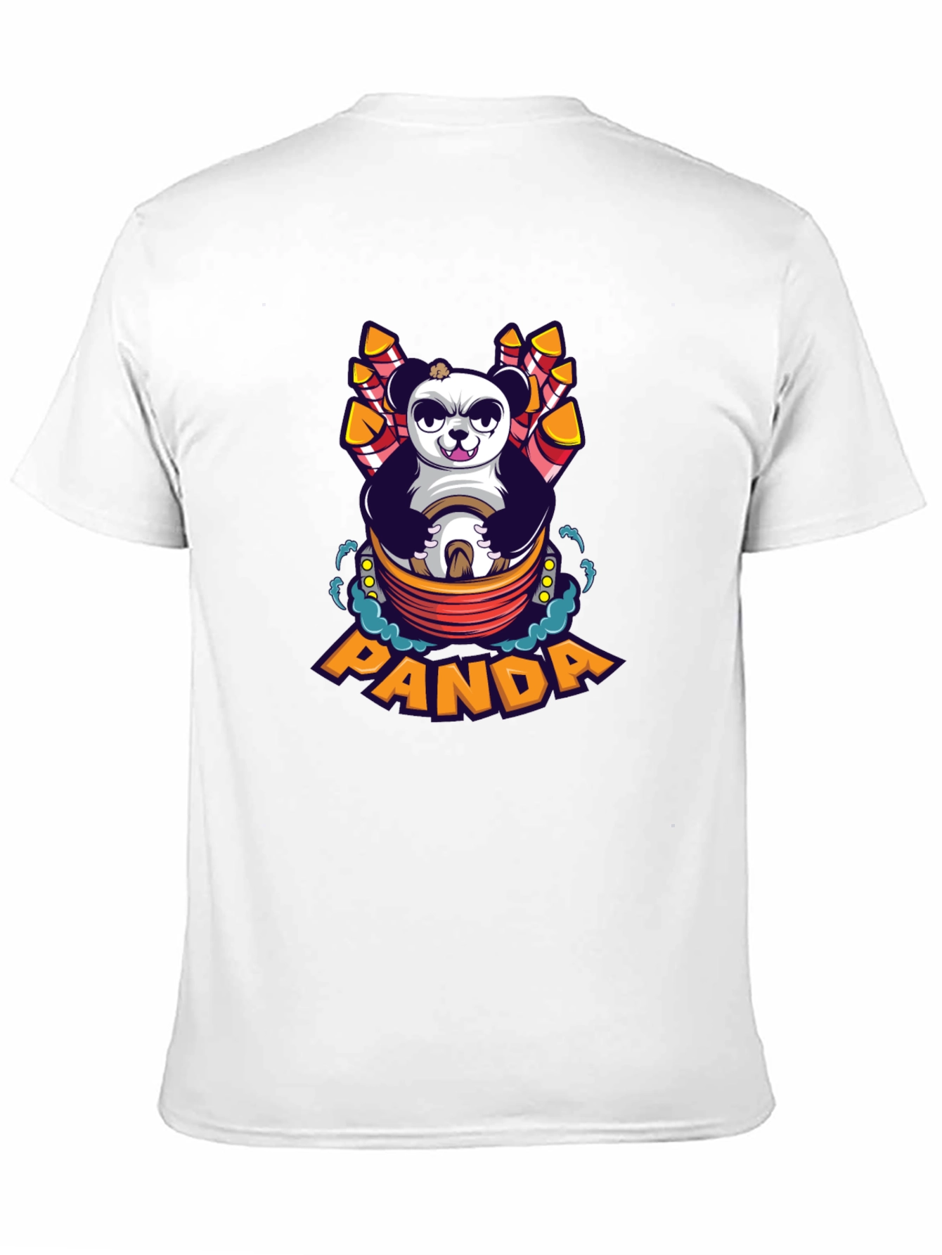 Cartoon Panda Fireworks Black T-Shirt