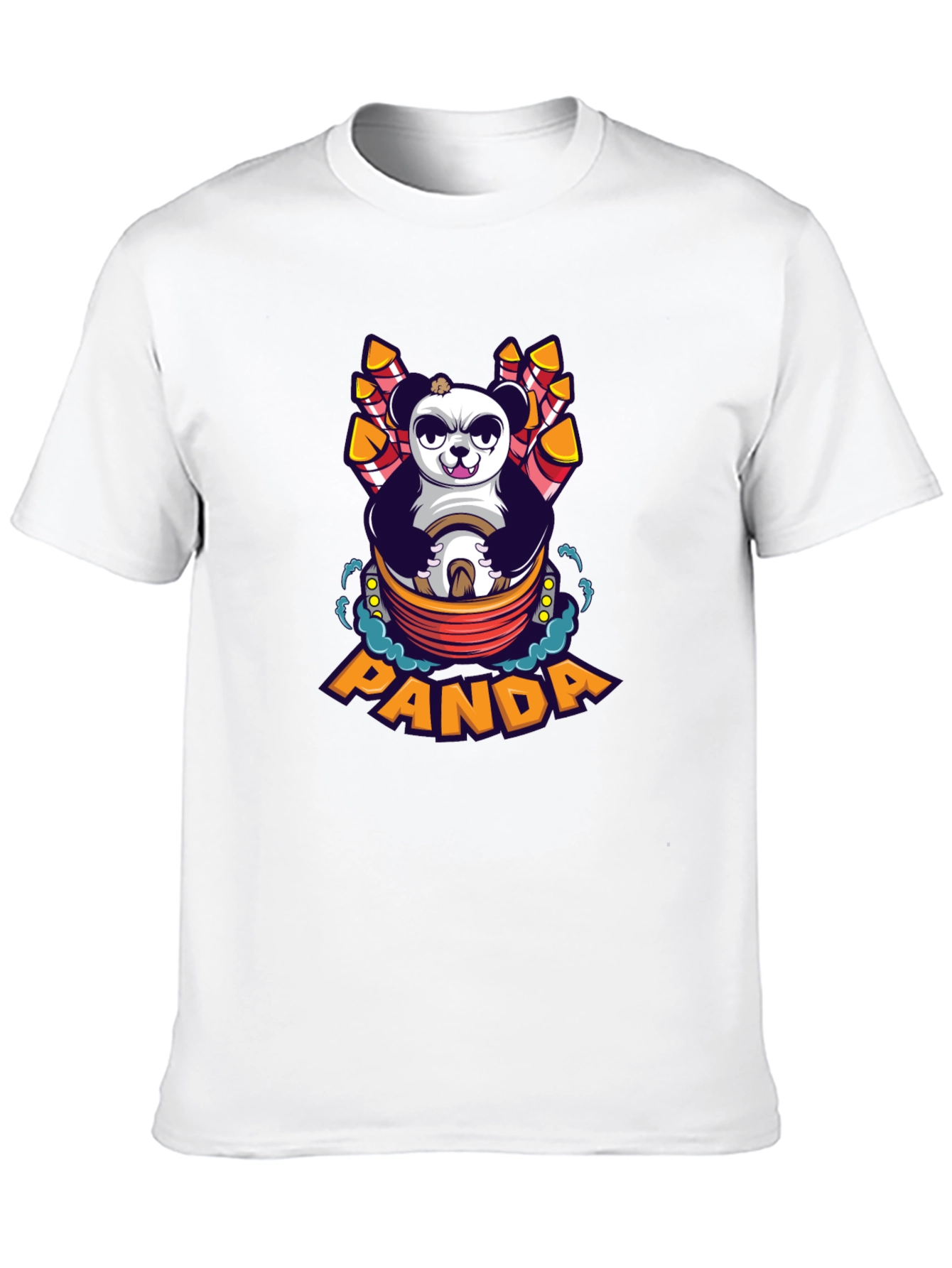 Cartoon Panda Fireworks Black T-Shirt