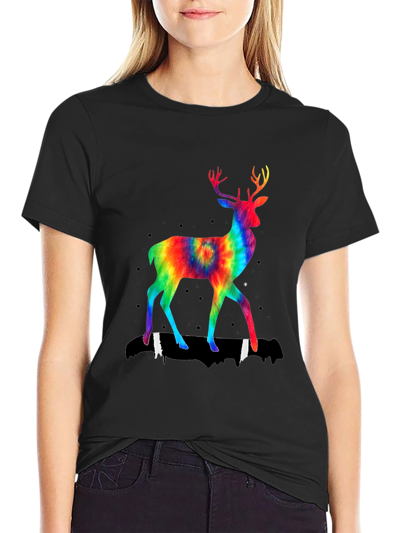Rainbow Tie Dye Deer Graphic Tee