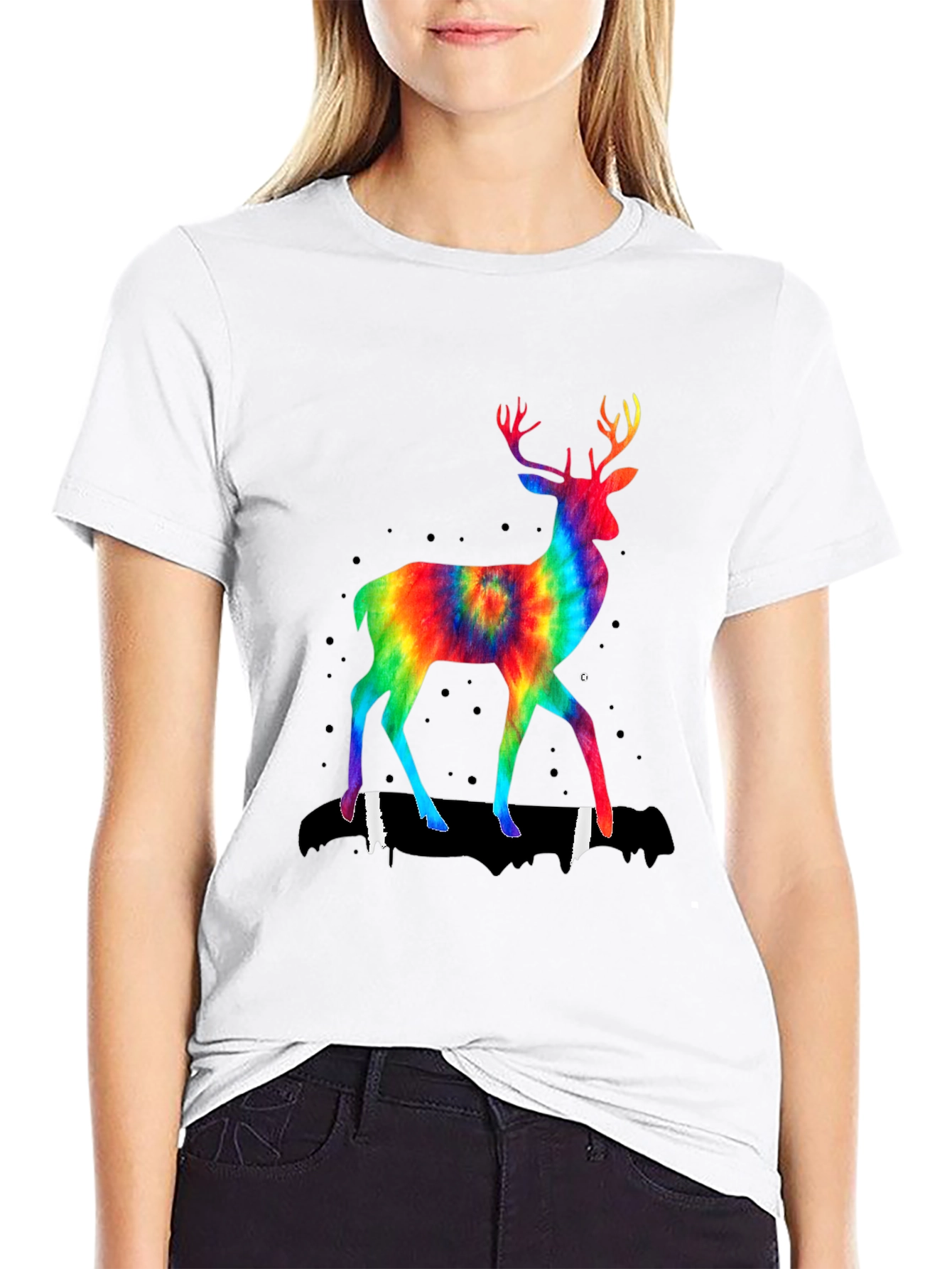 Rainbow Tie Dye Deer Graphic Tee