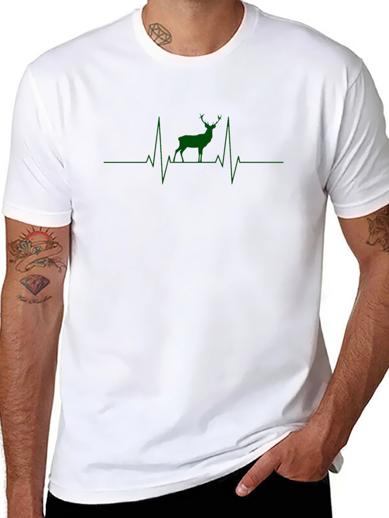 Deer Heartbeat Graphic Tee - Black Cotton Blend T-Shirt