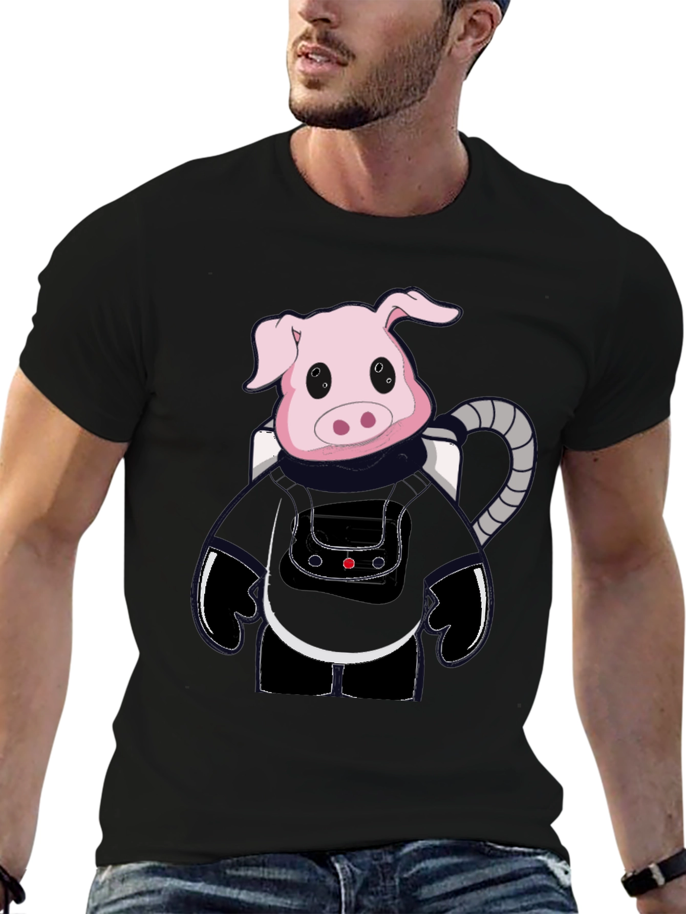 Astronaut Pig Graphic Tee - Black T-Shirt