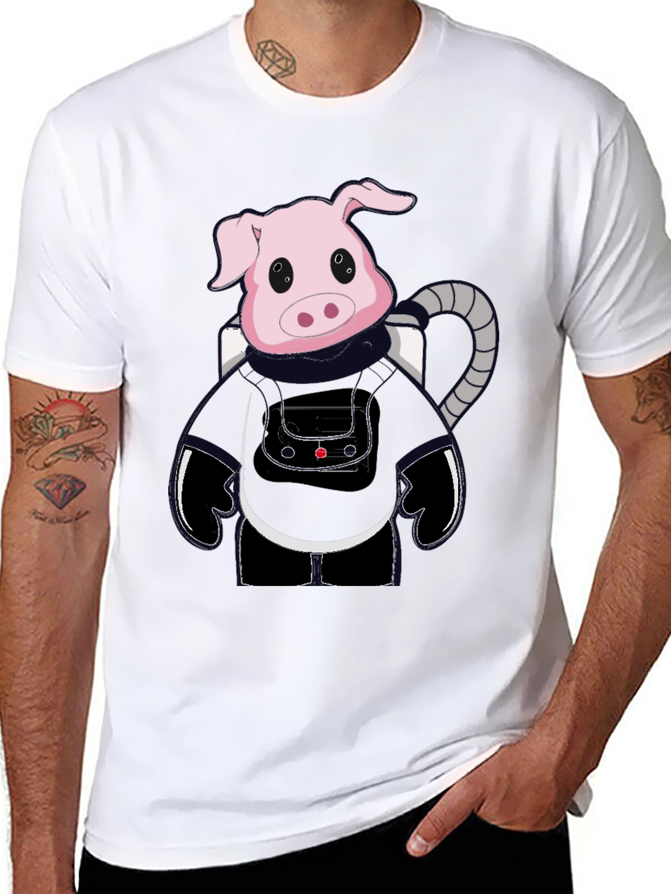 Astronaut Pig Graphic Tee - Black T-Shirt