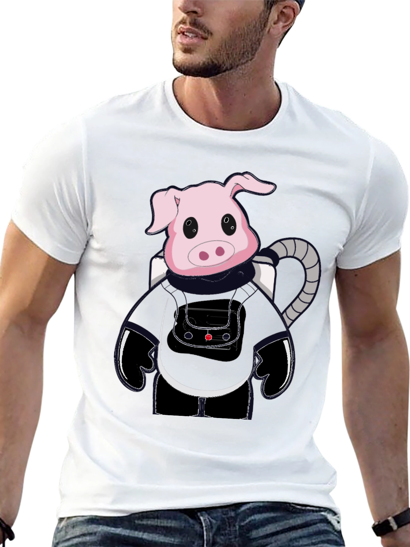 Astronaut Pig Graphic Tee - Black T-Shirt