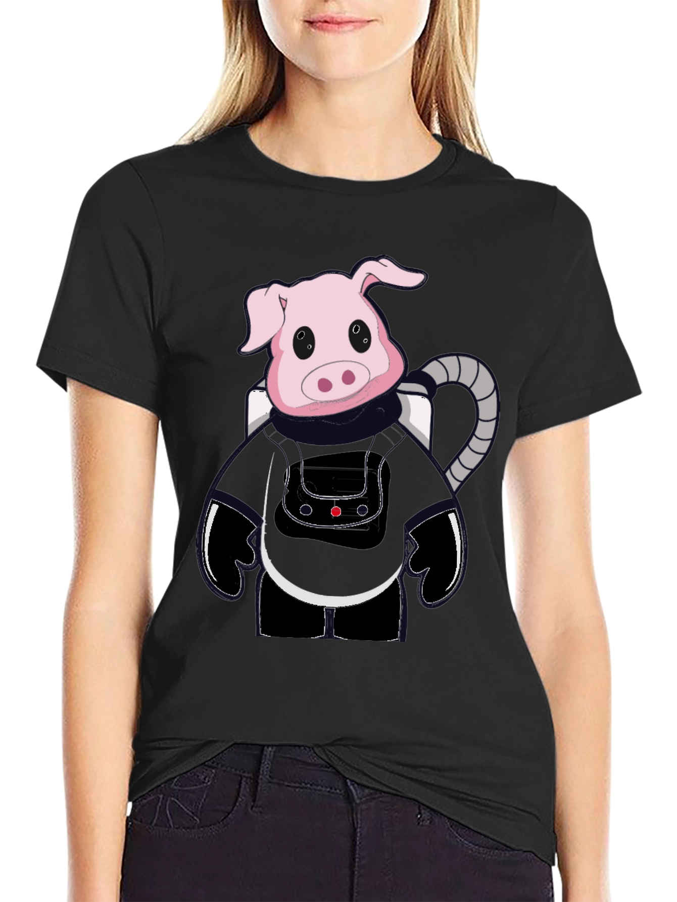 Astronaut Pig Graphic Tee - Black T-Shirt